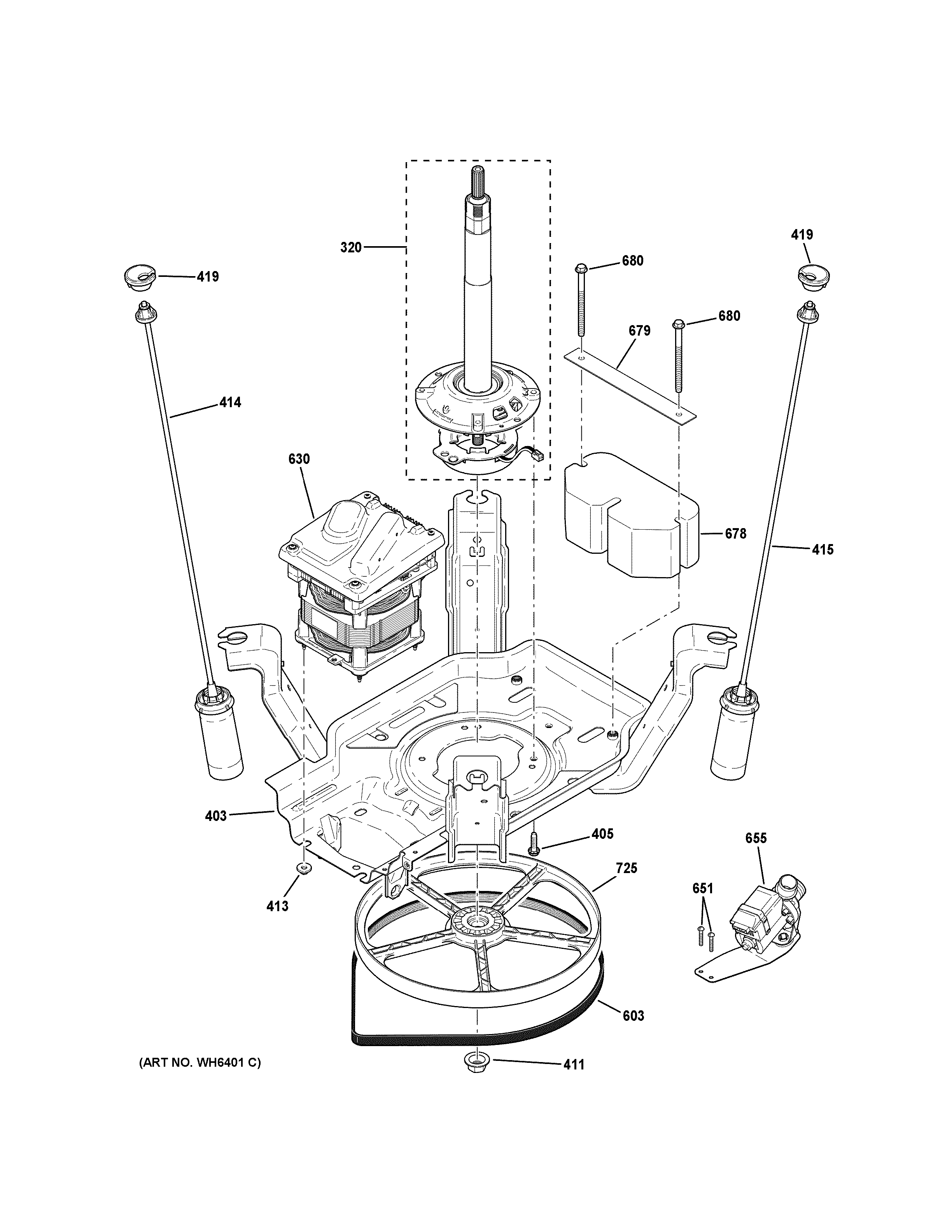 Hotpoint HSWP1000M3WW suspension, pump & drive components diagram