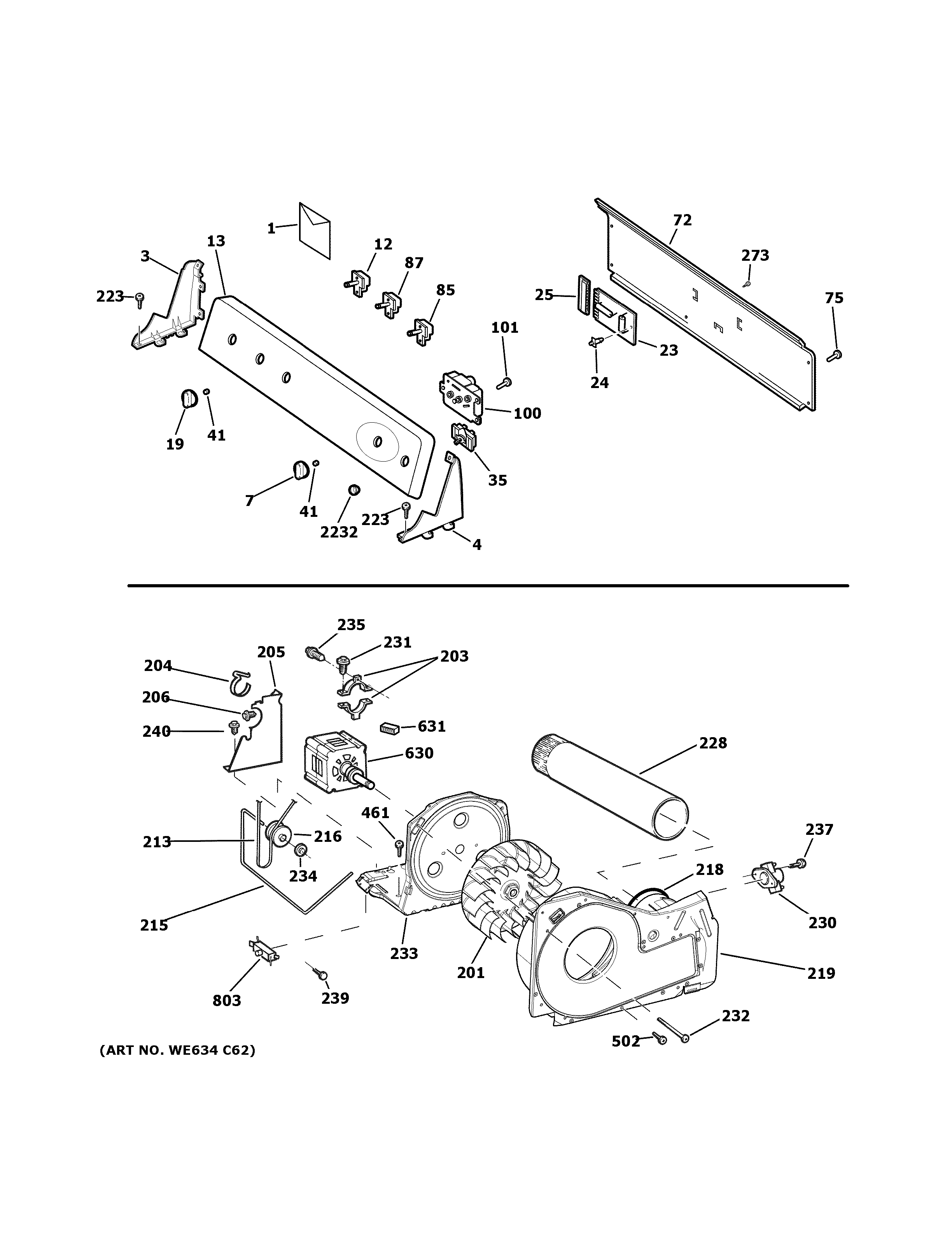 GE GTDP490ED9WS backsplash, blower & motor assembly diagram