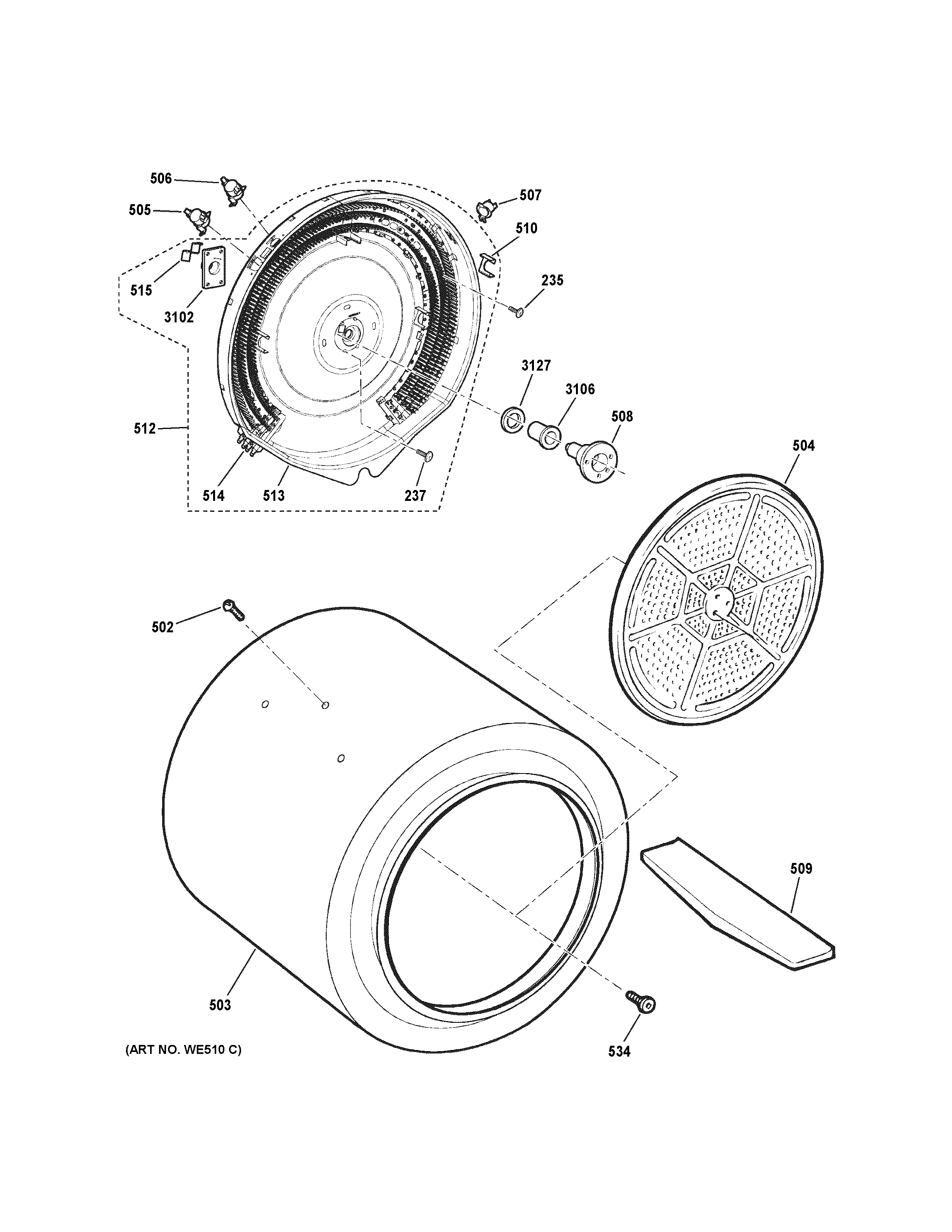 GE GTDP490ED0WS drum diagram
