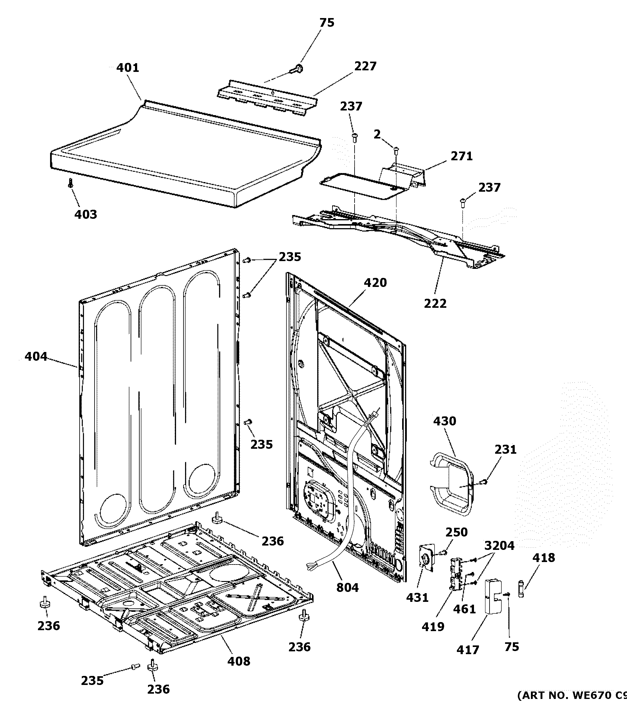 GE GTDP490ED5WS cabinet & top panel diagram