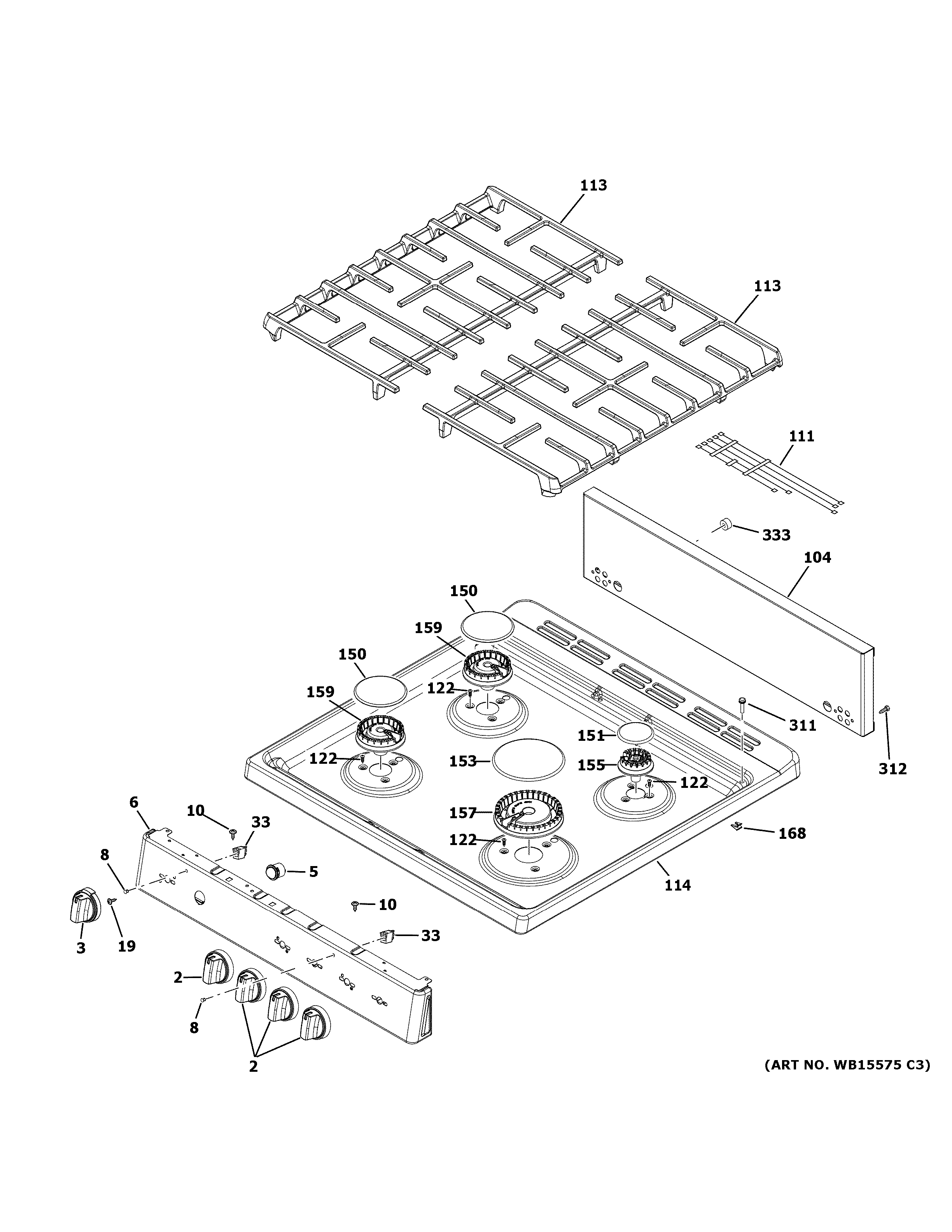 GE JGAS640RM1SS control panel & cooktop diagram