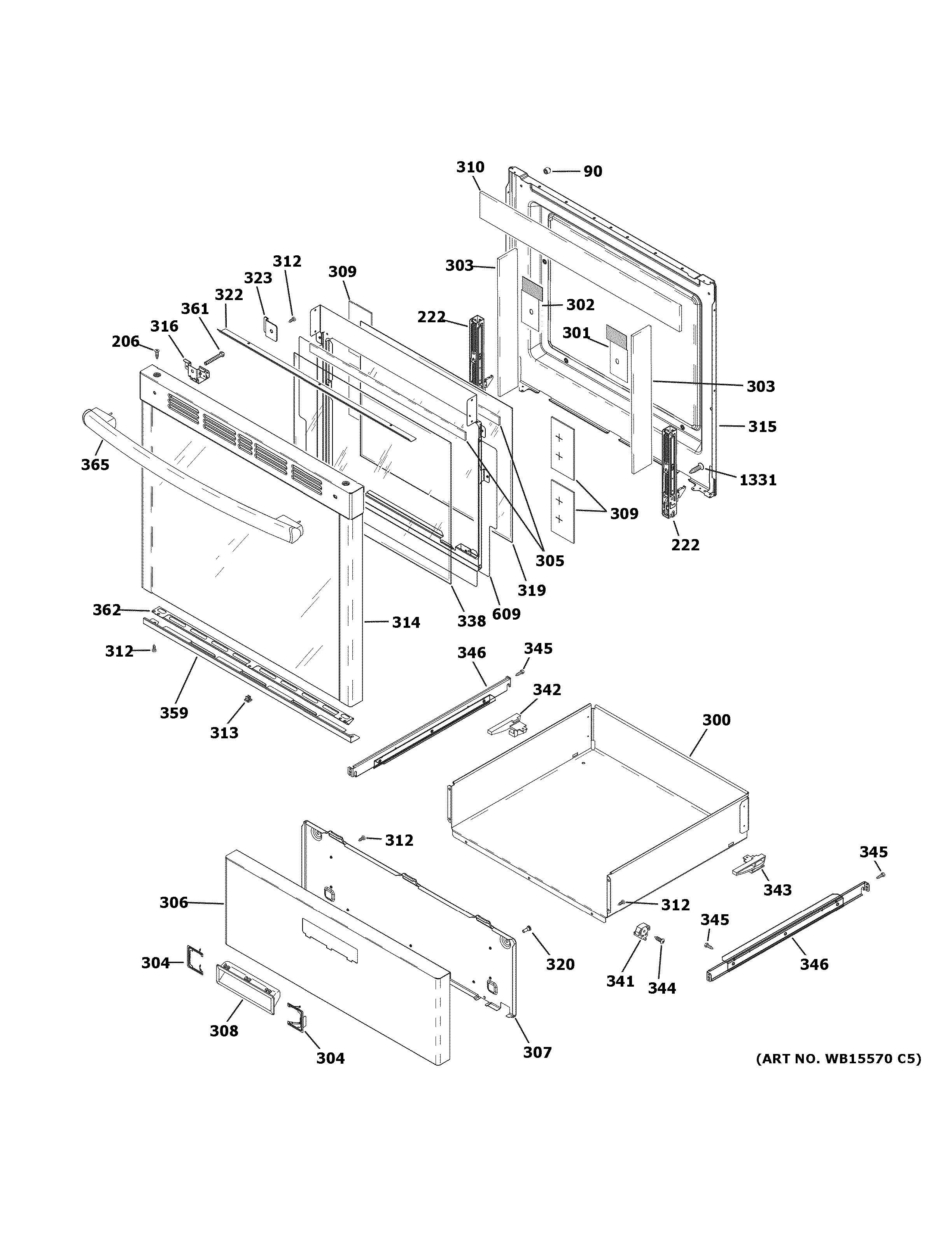 GE JGAS640RM1SS door & drawer parts diagram