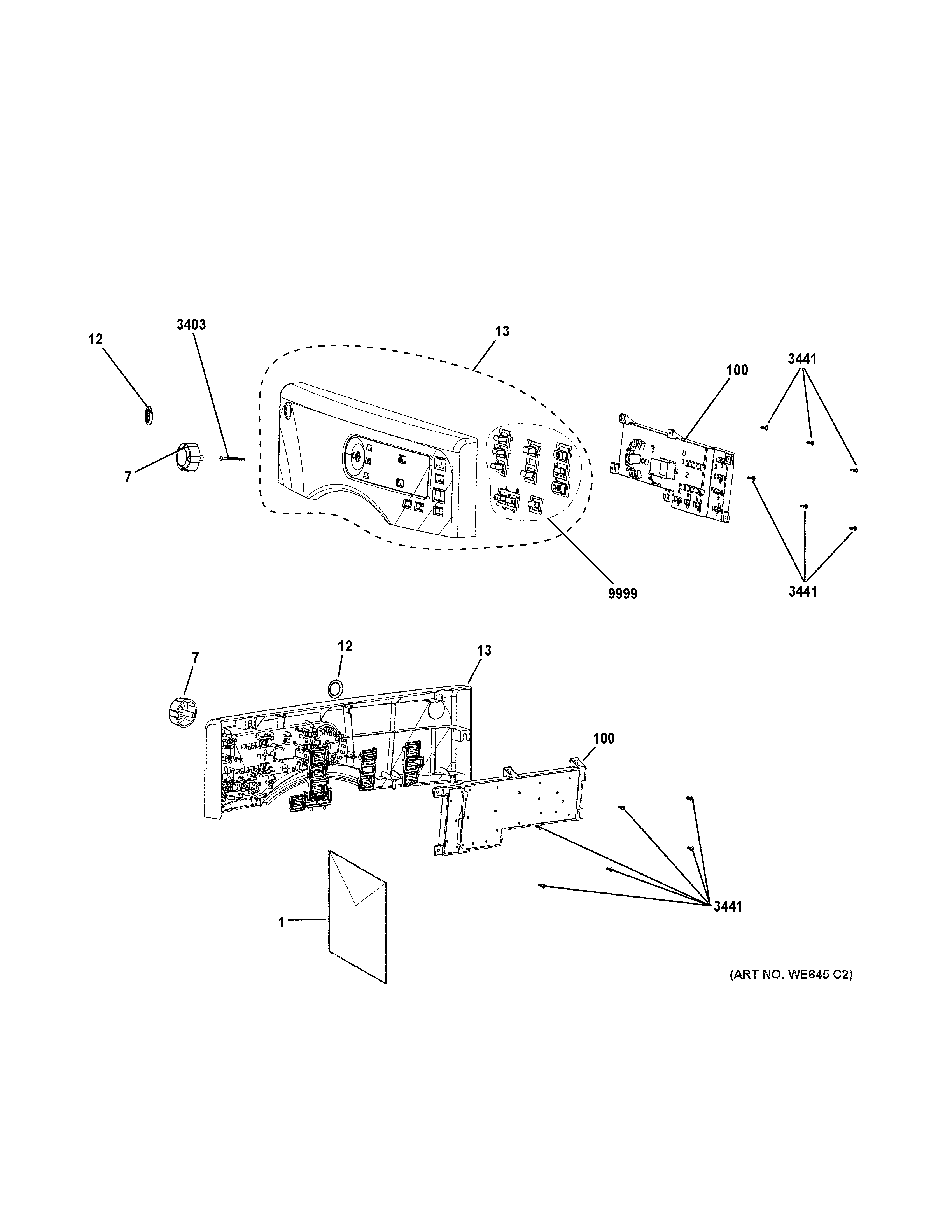 GE GFDL110EH1WW controls & backsplash diagram
