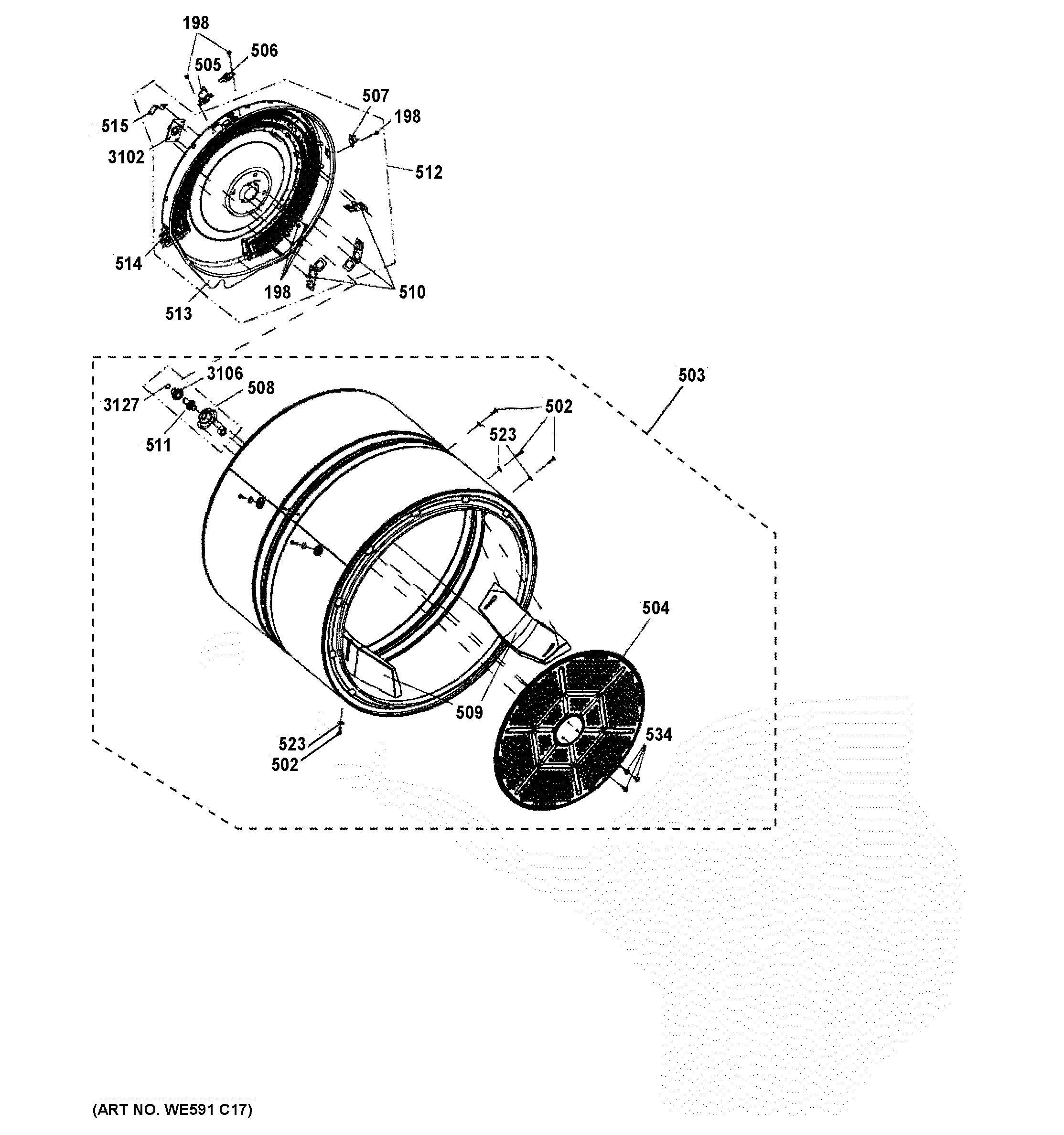 GE GFDL110EH2WW drum diagram