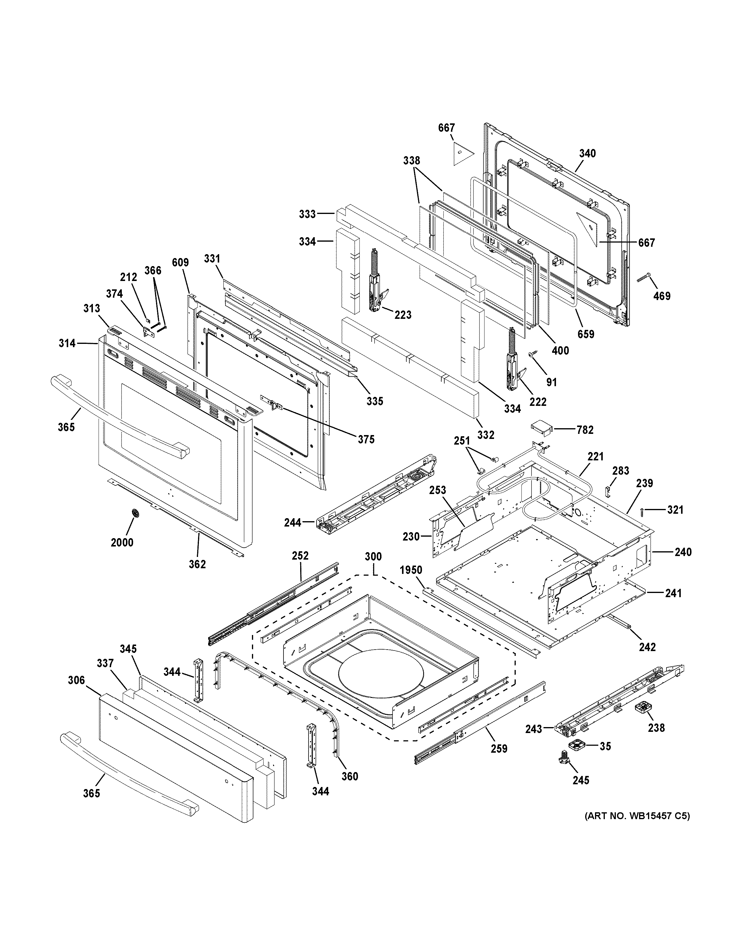 GE PGB940SEJ6SS door & drawer parts diagram