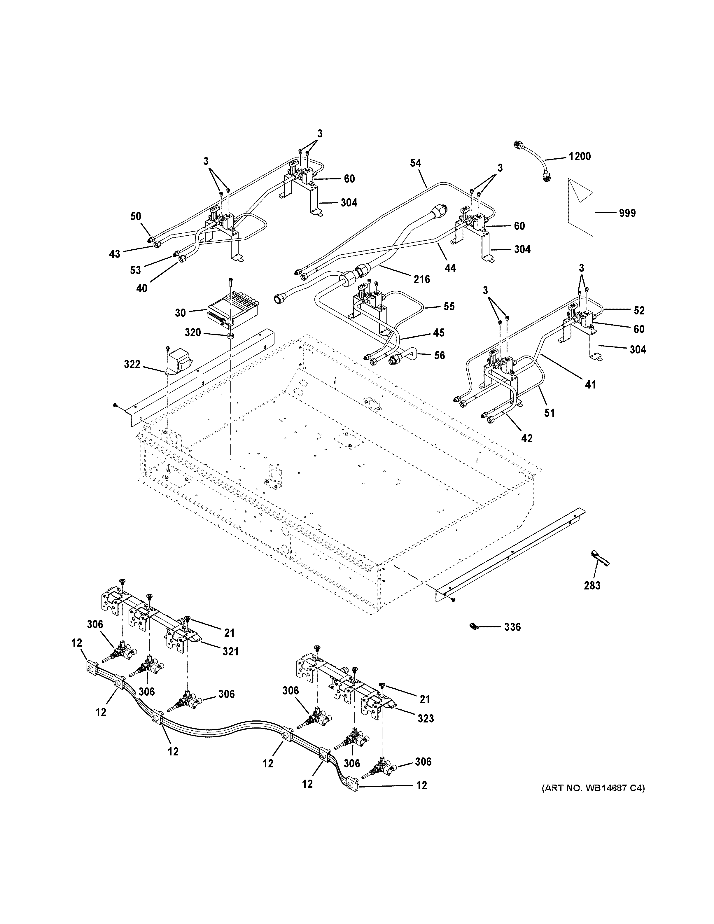 GE C2Y366SEL1SS gas & burner parts diagram