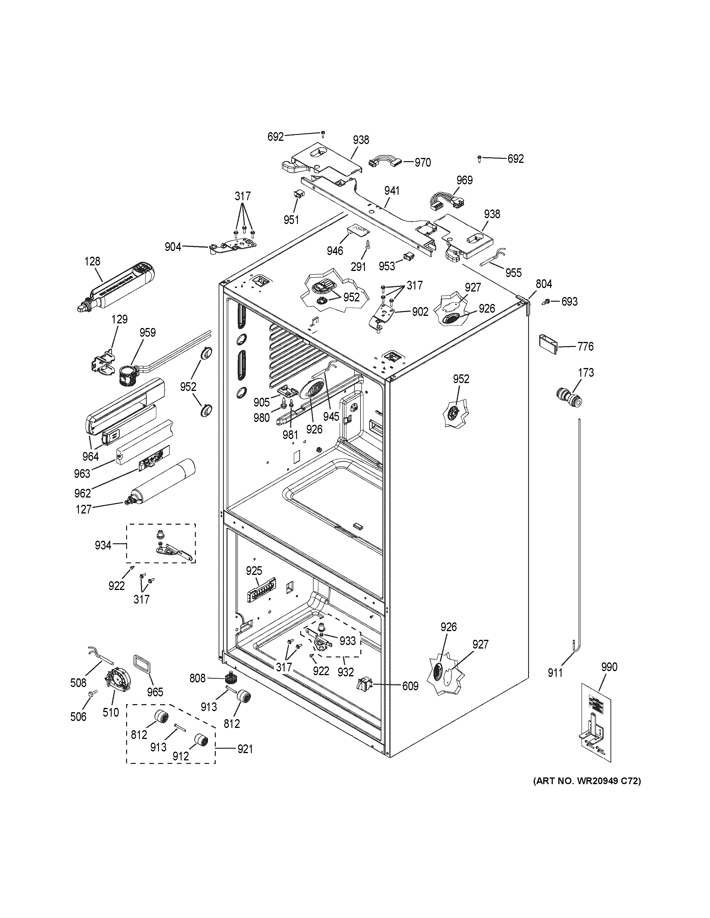 GE PYD22KBLETS case parts diagram