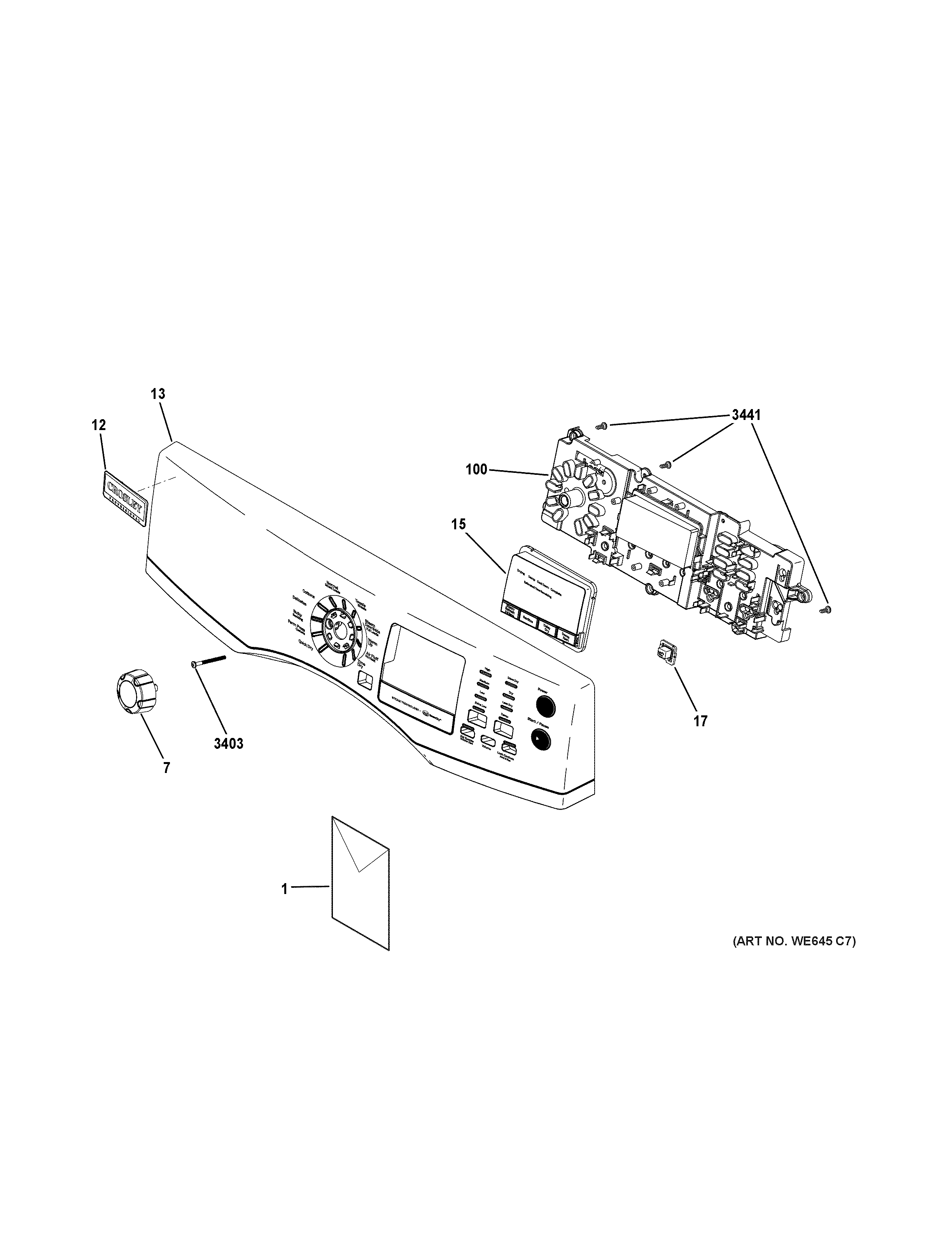 GE YFD45ESPM1DG controls & backsplash diagram