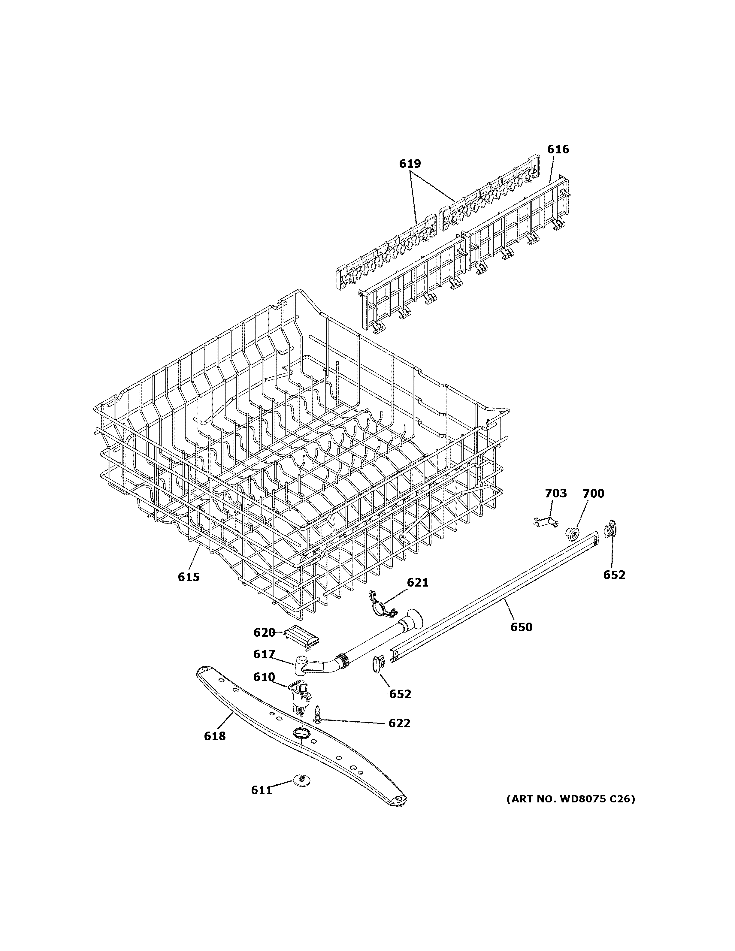 GE GLD4968T05SS upper rack assembly diagram