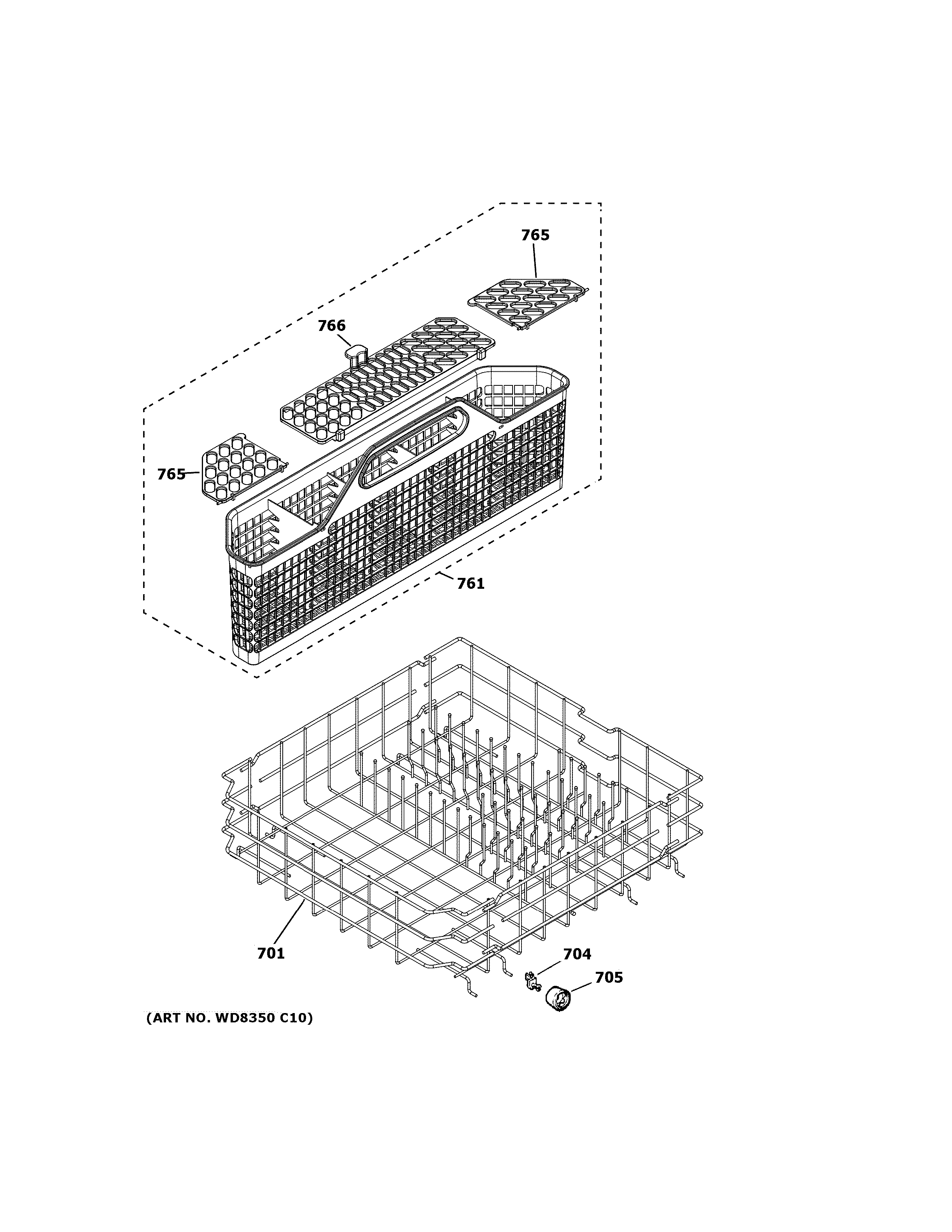 GE GLD4968T05SS lower rack assembly diagram