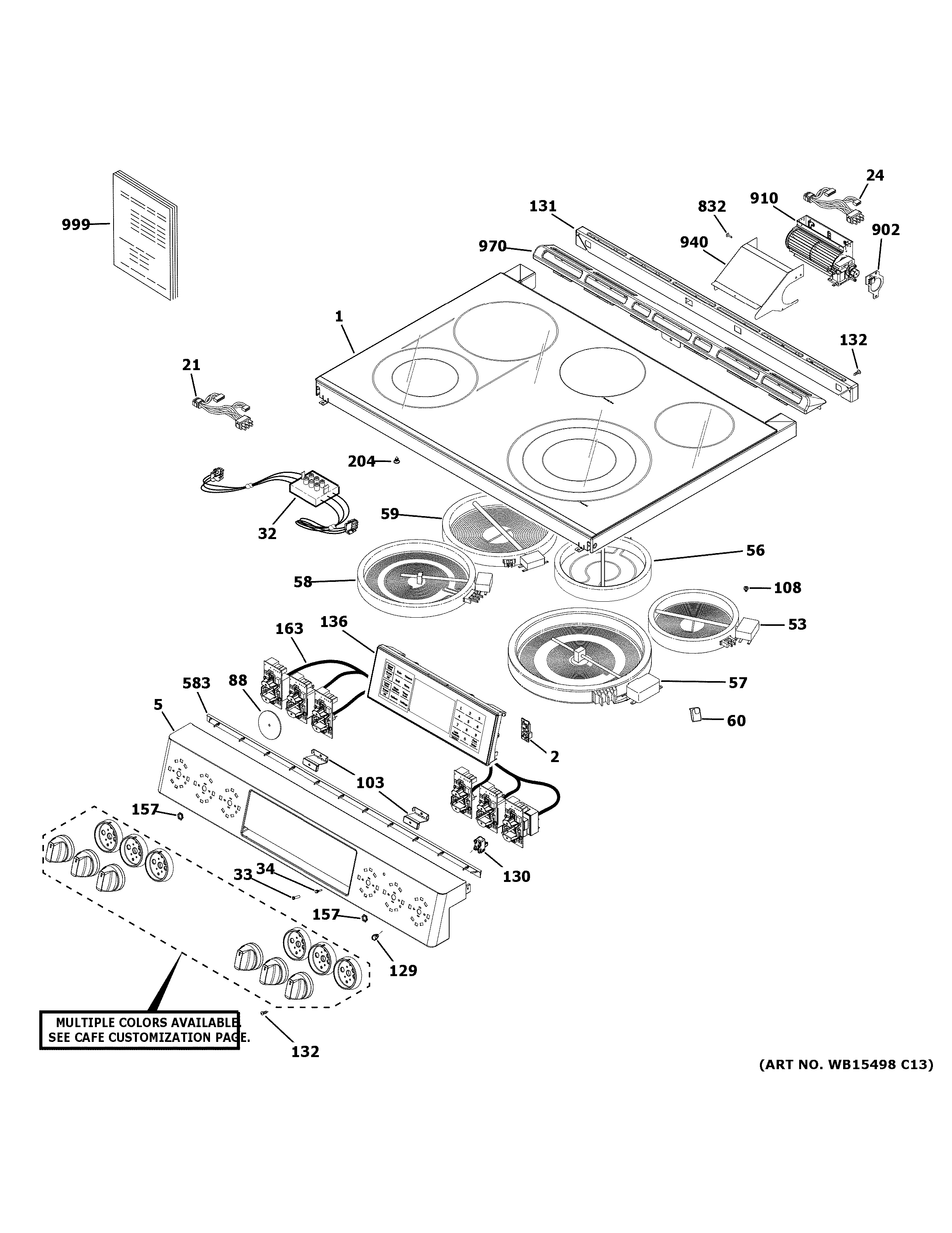 GE CES700P4M1W2 control panel & cooktop diagram