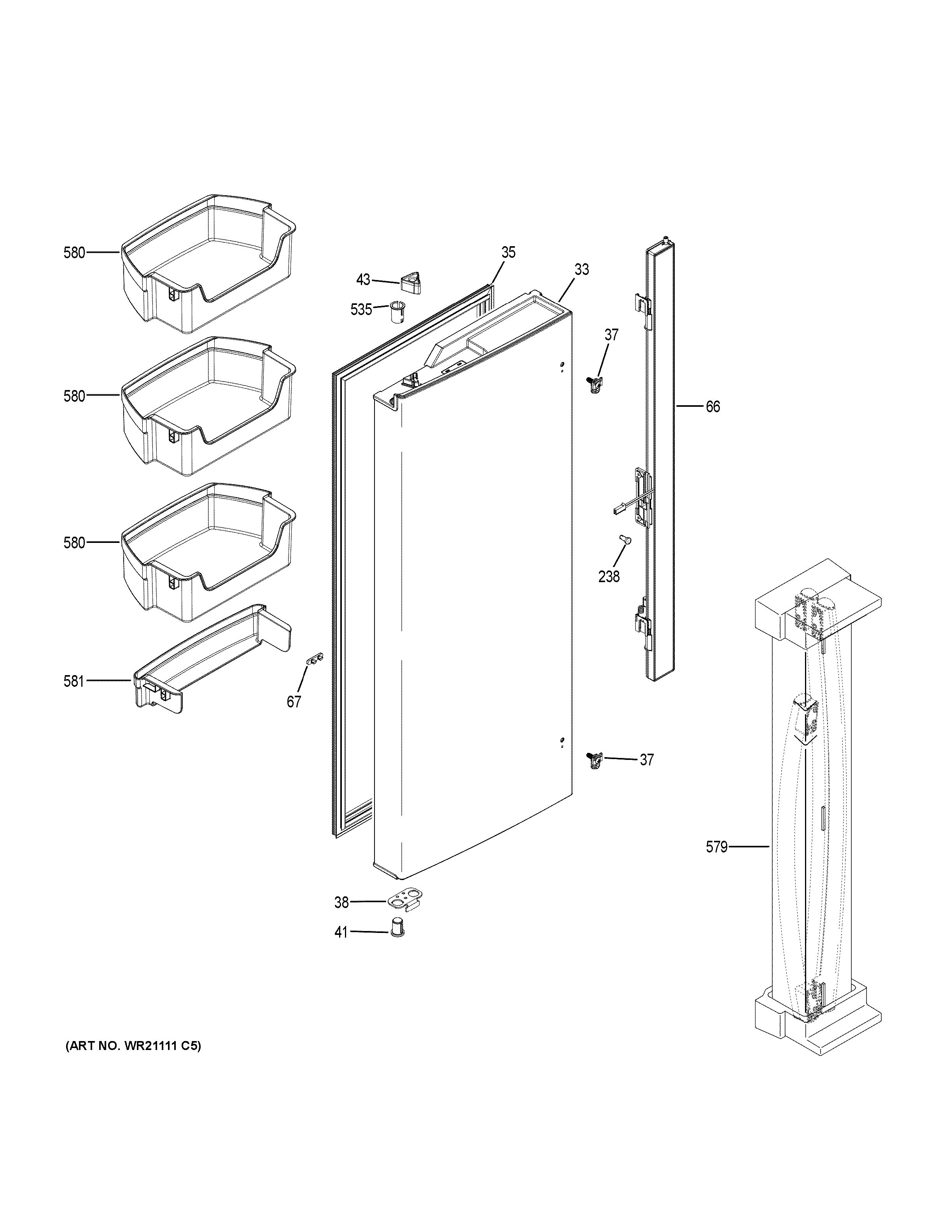 GE GNE21FMKJFES fresh food door - lh diagram