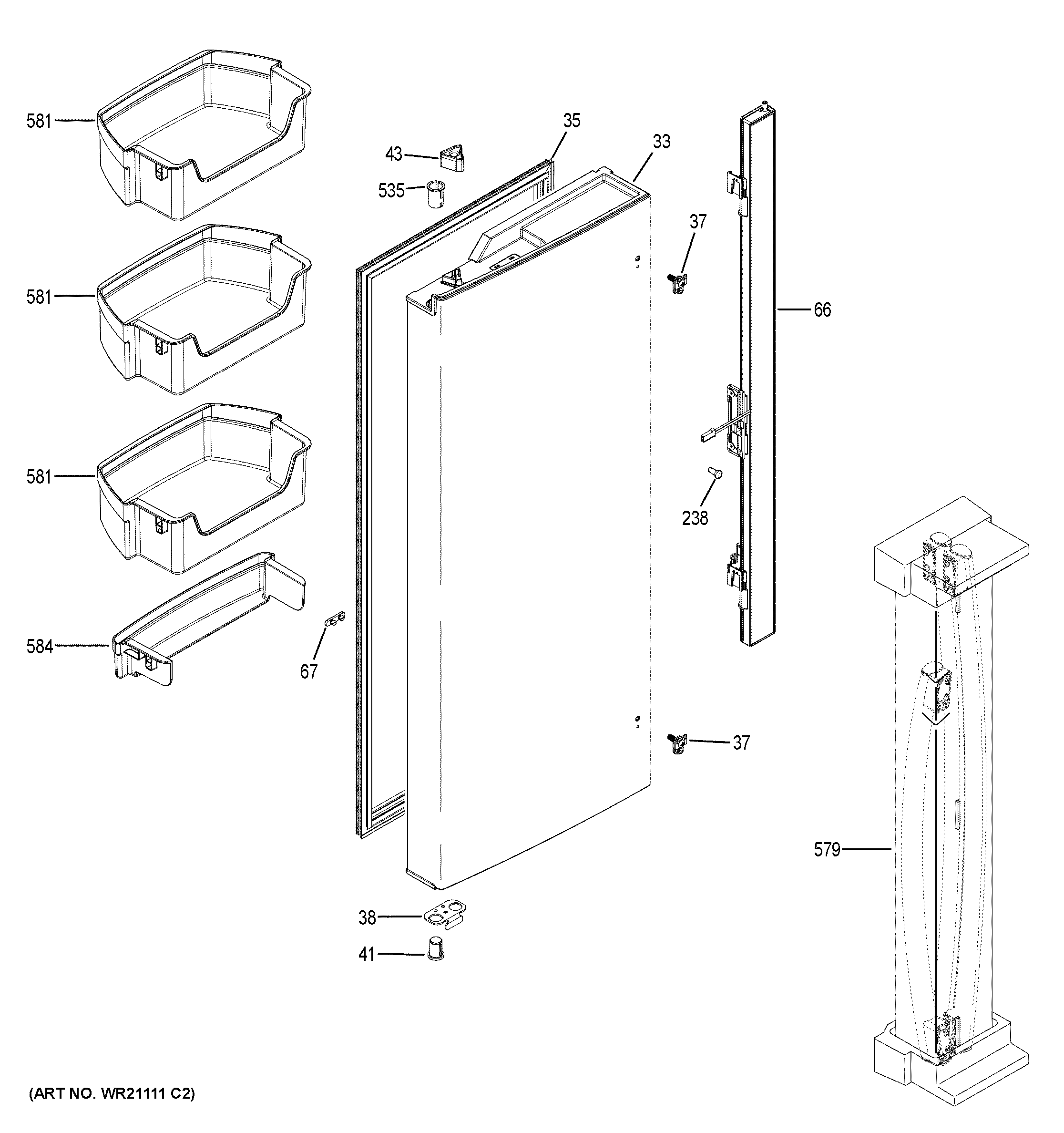 GE XNE25JSKJFSS fresh food door - lh diagram