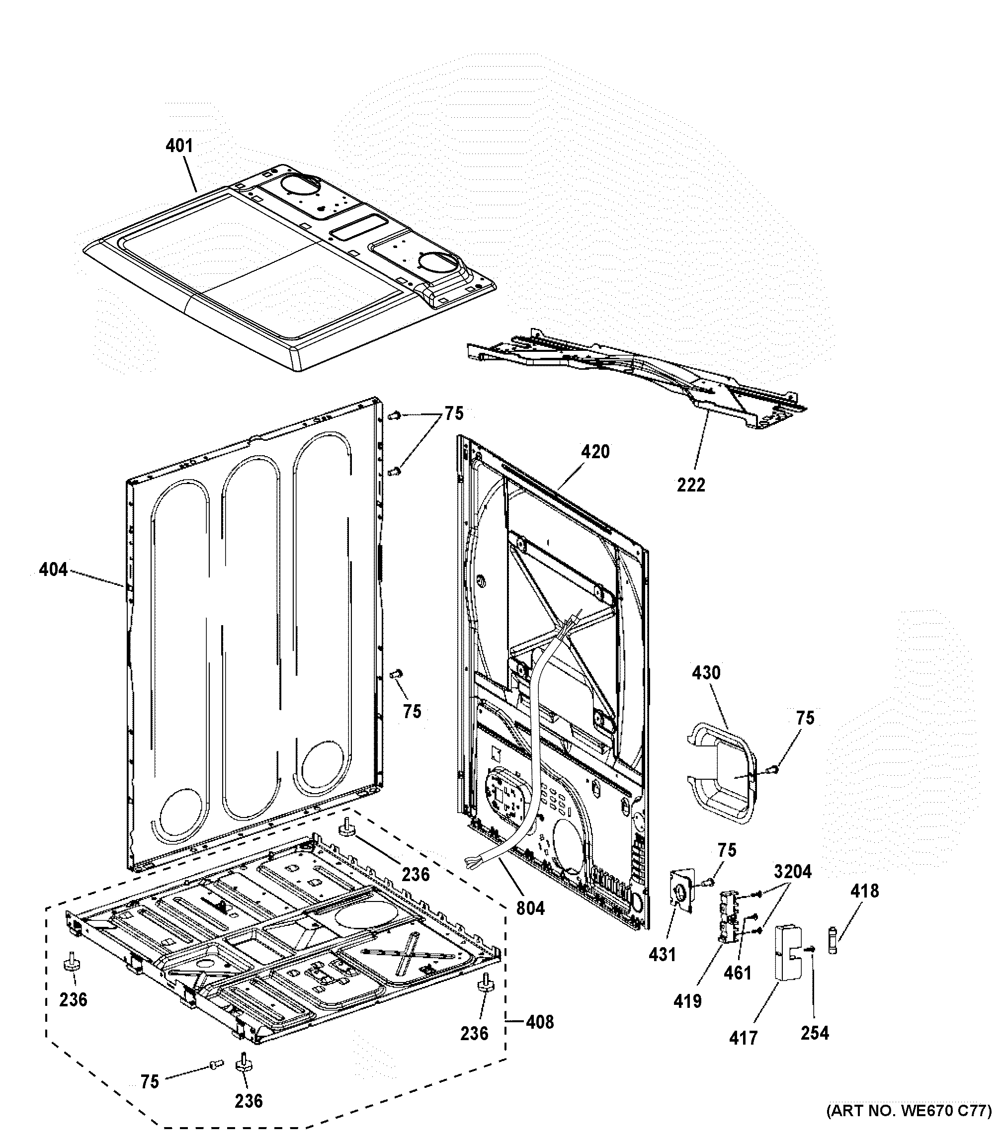 GE GTD65EBSJ1WS cabinet & top panel diagram