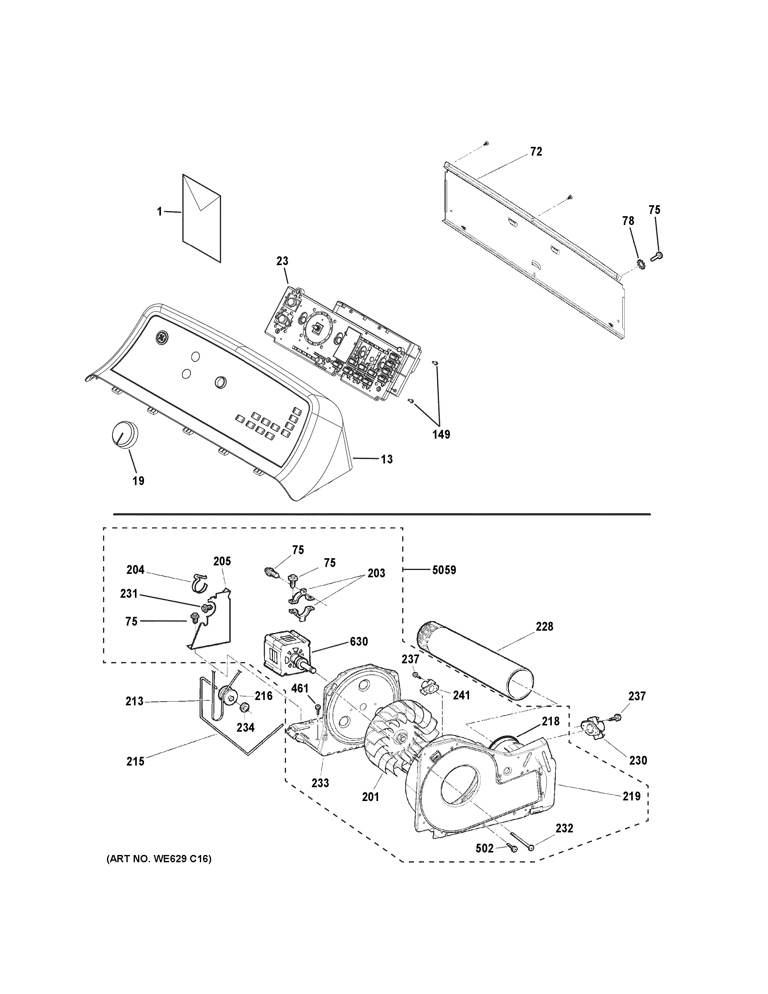 GE GTX65GBSJ1WS backsplash, blower & motor assembly diagram