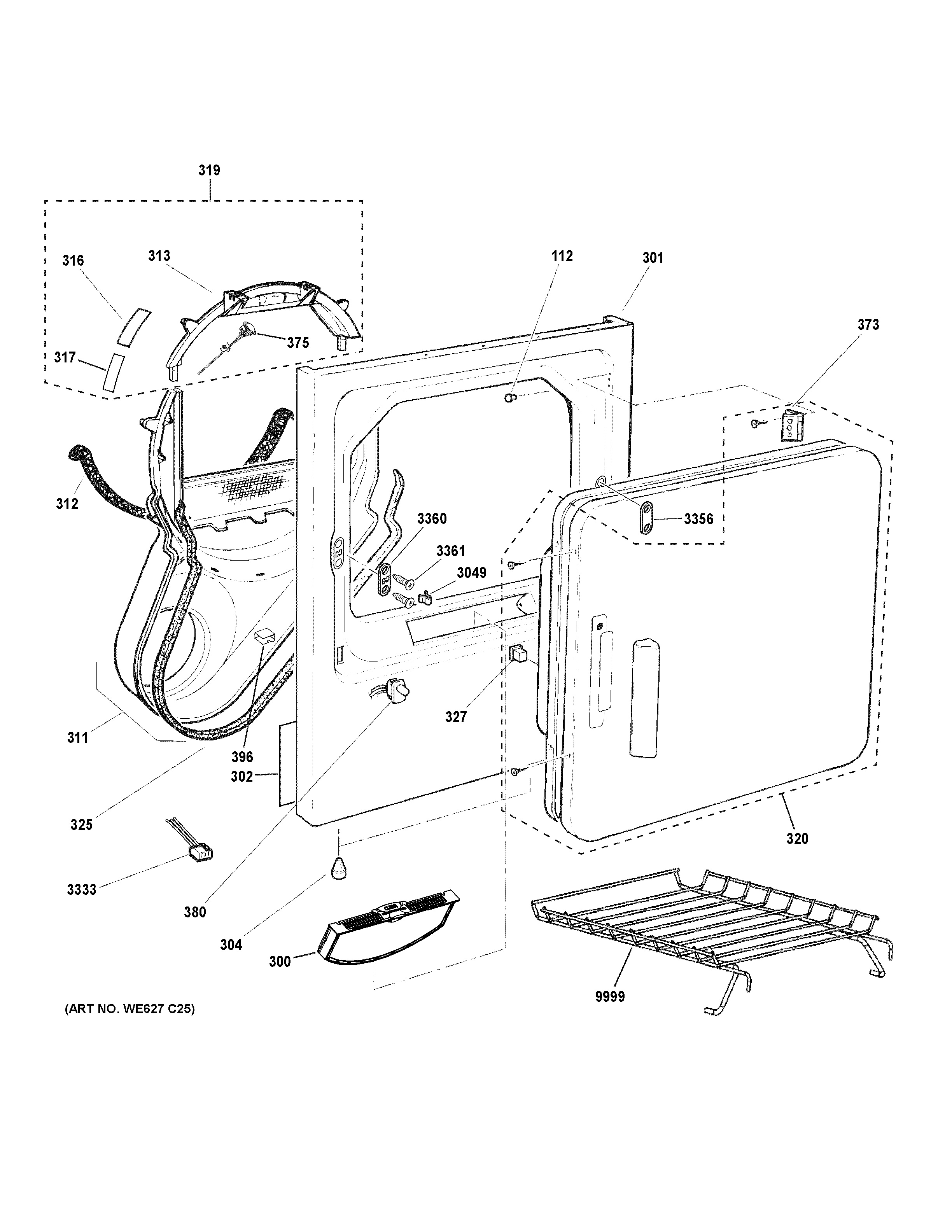 GE GTX65GBSJ1WS front panel & door diagram