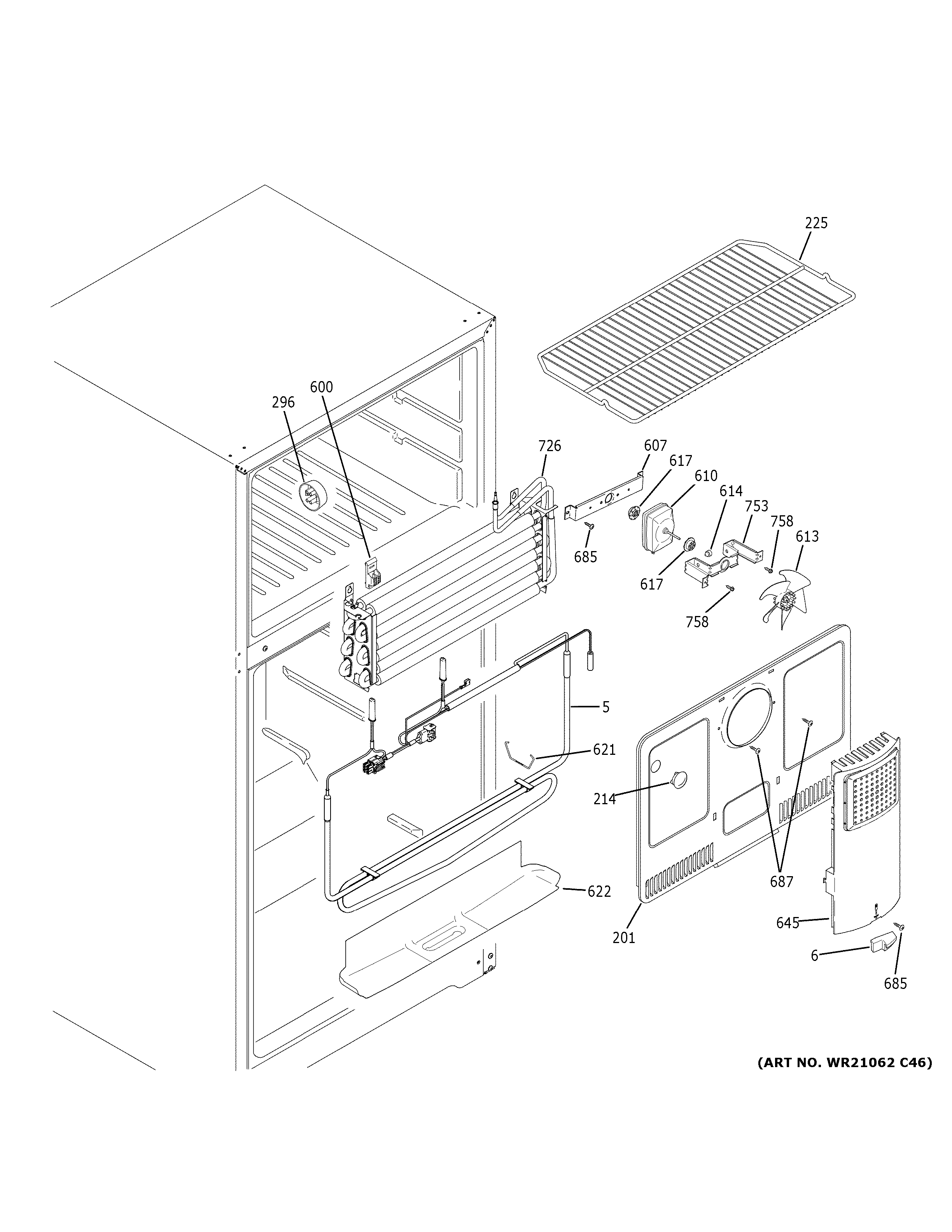 GE GTE15CTHPRWW freezer section diagram