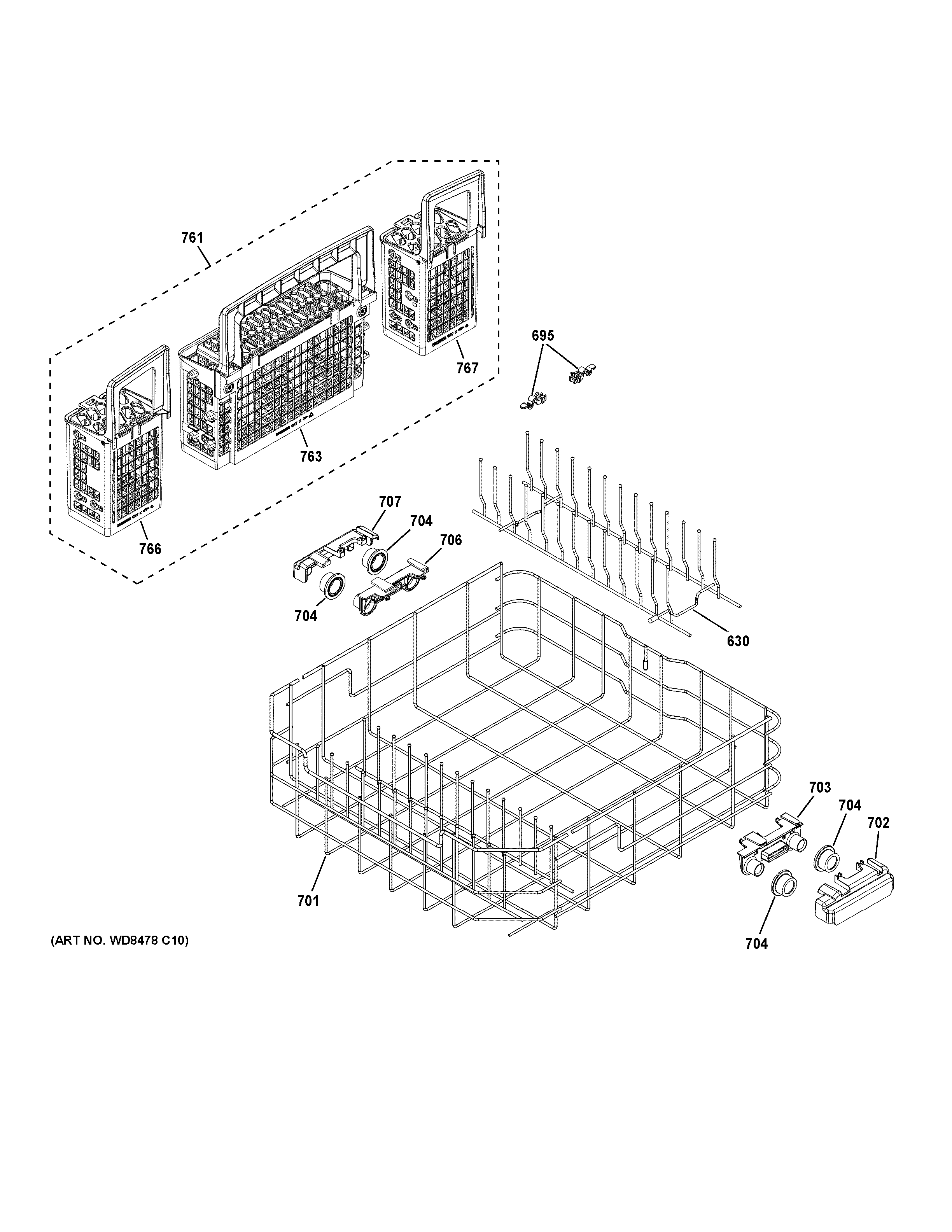 GE GDF570SSJ2SS lower rack assembly diagram