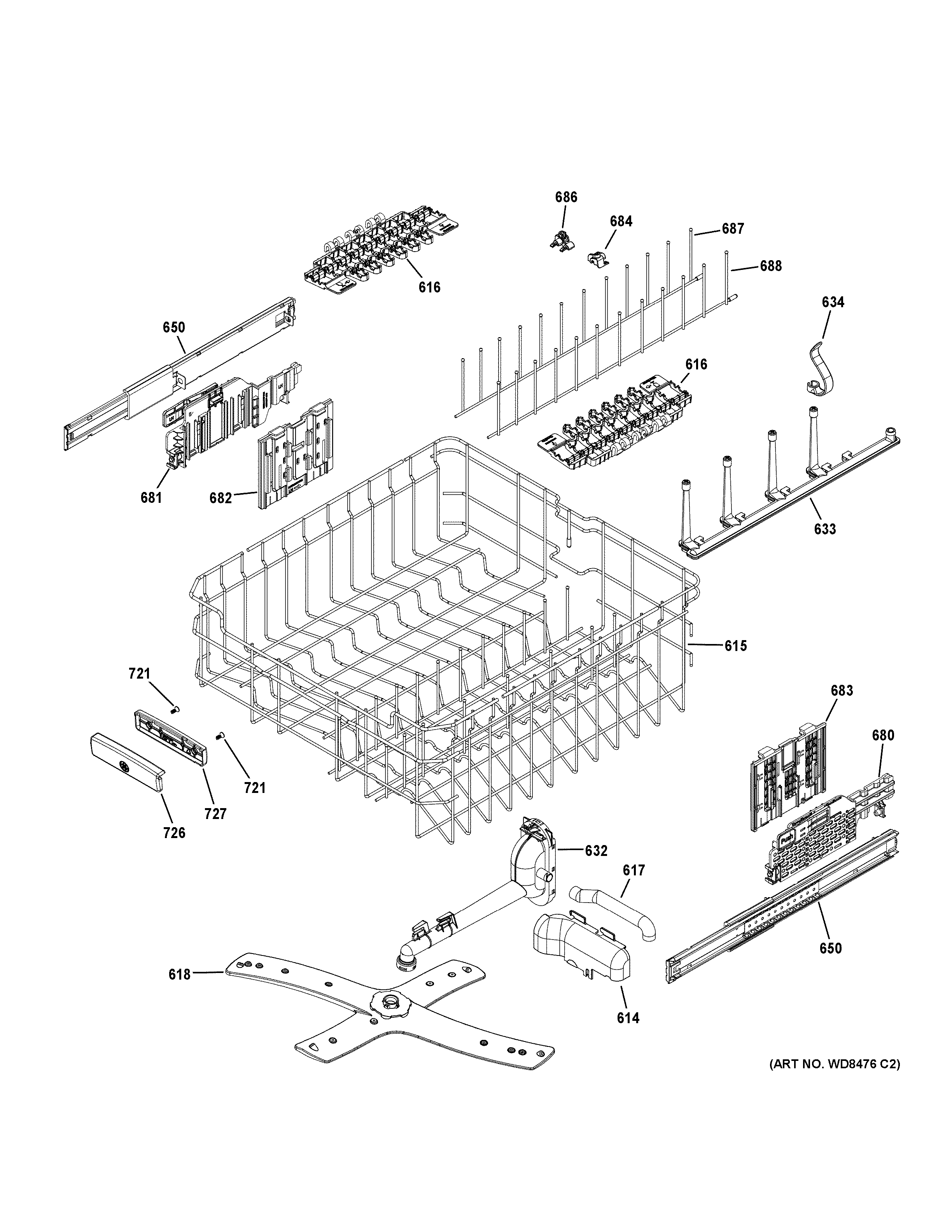 GE GDT720SSF4SS upper rack assembly diagram
