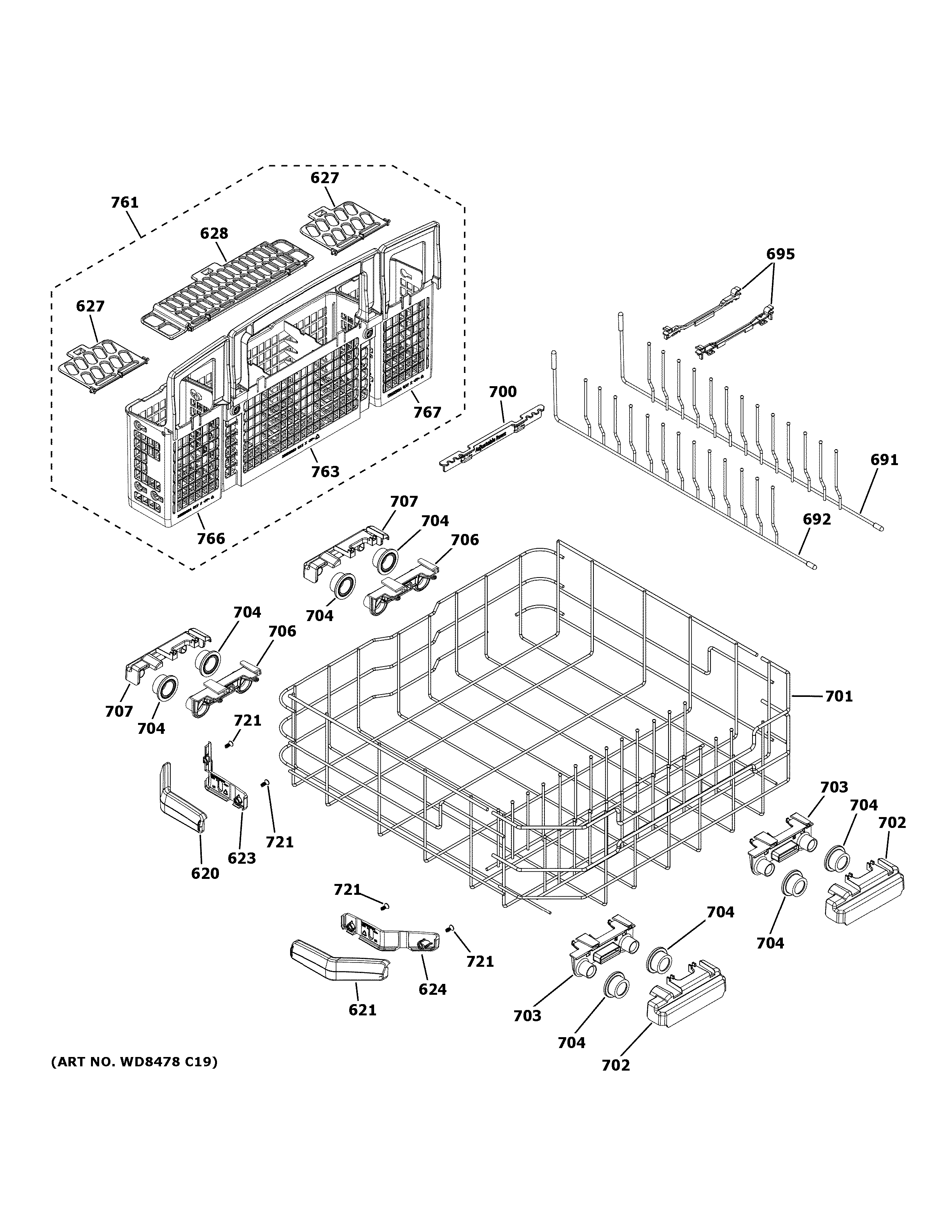 GE GDT720SSF4SS lower rack assembly diagram