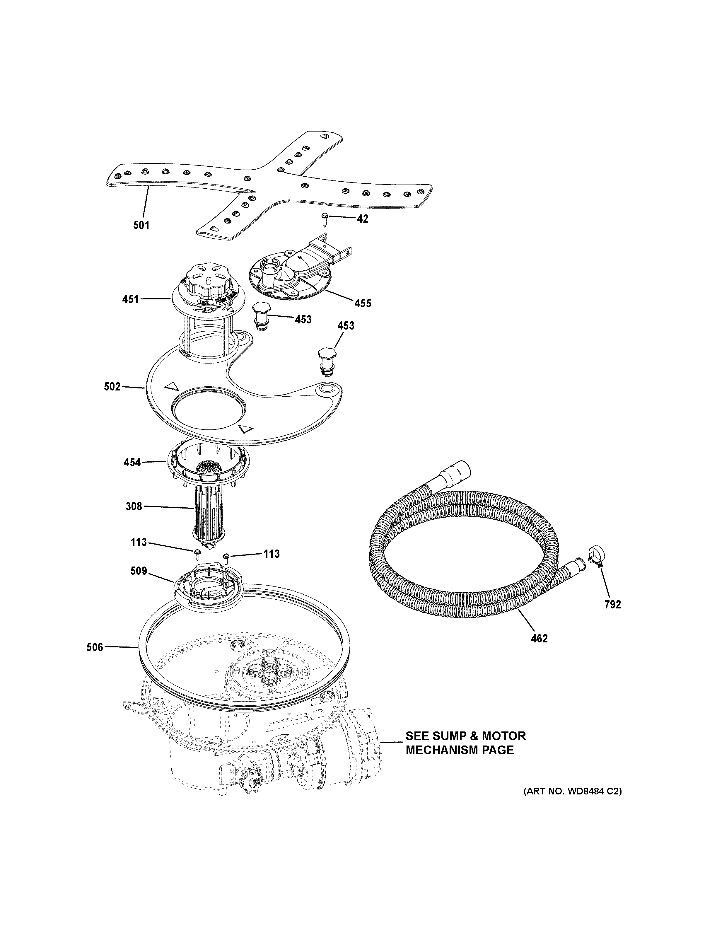 GE GDT720SSF4SS sump & filter assembly diagram