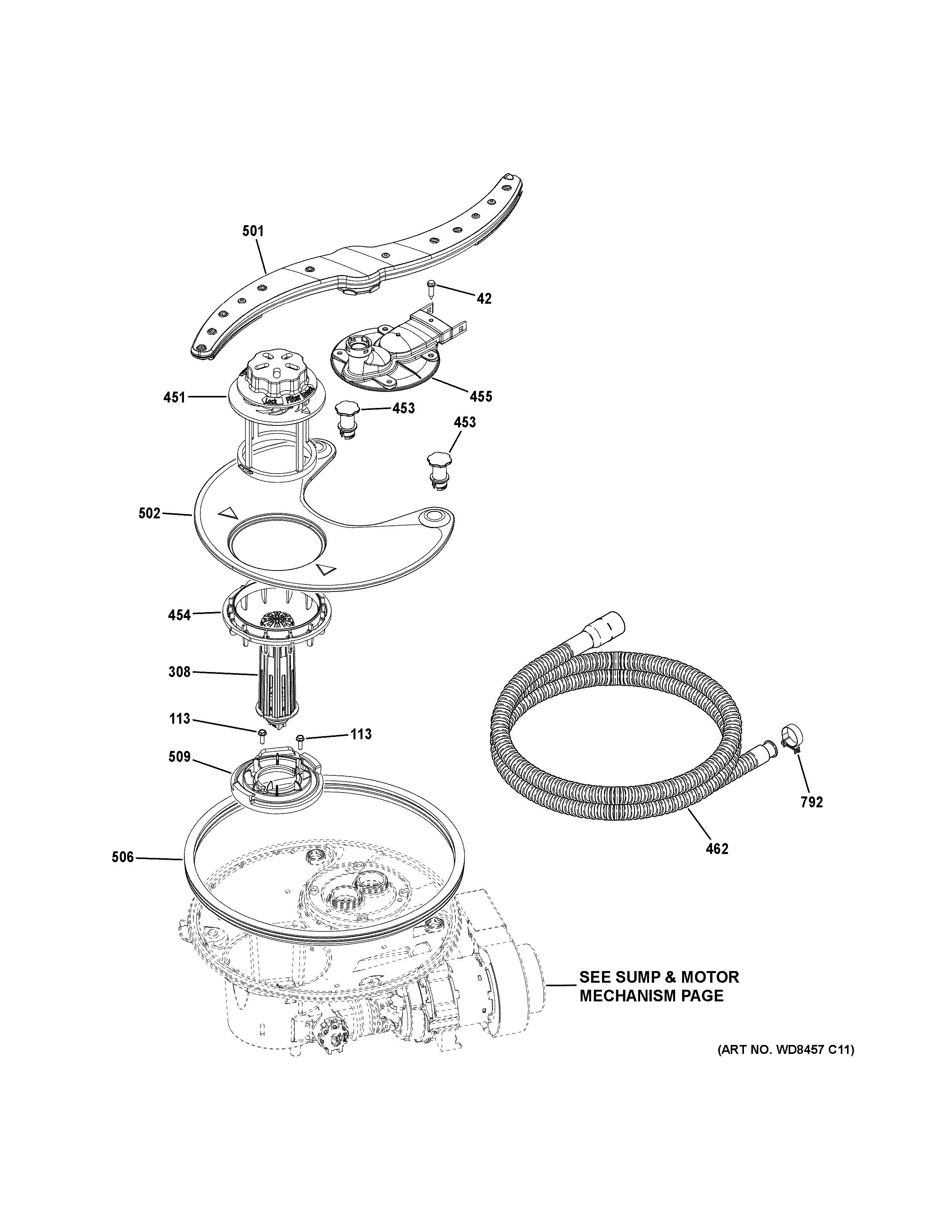 GE GDT580SGF7BB sump & filter assembly diagram