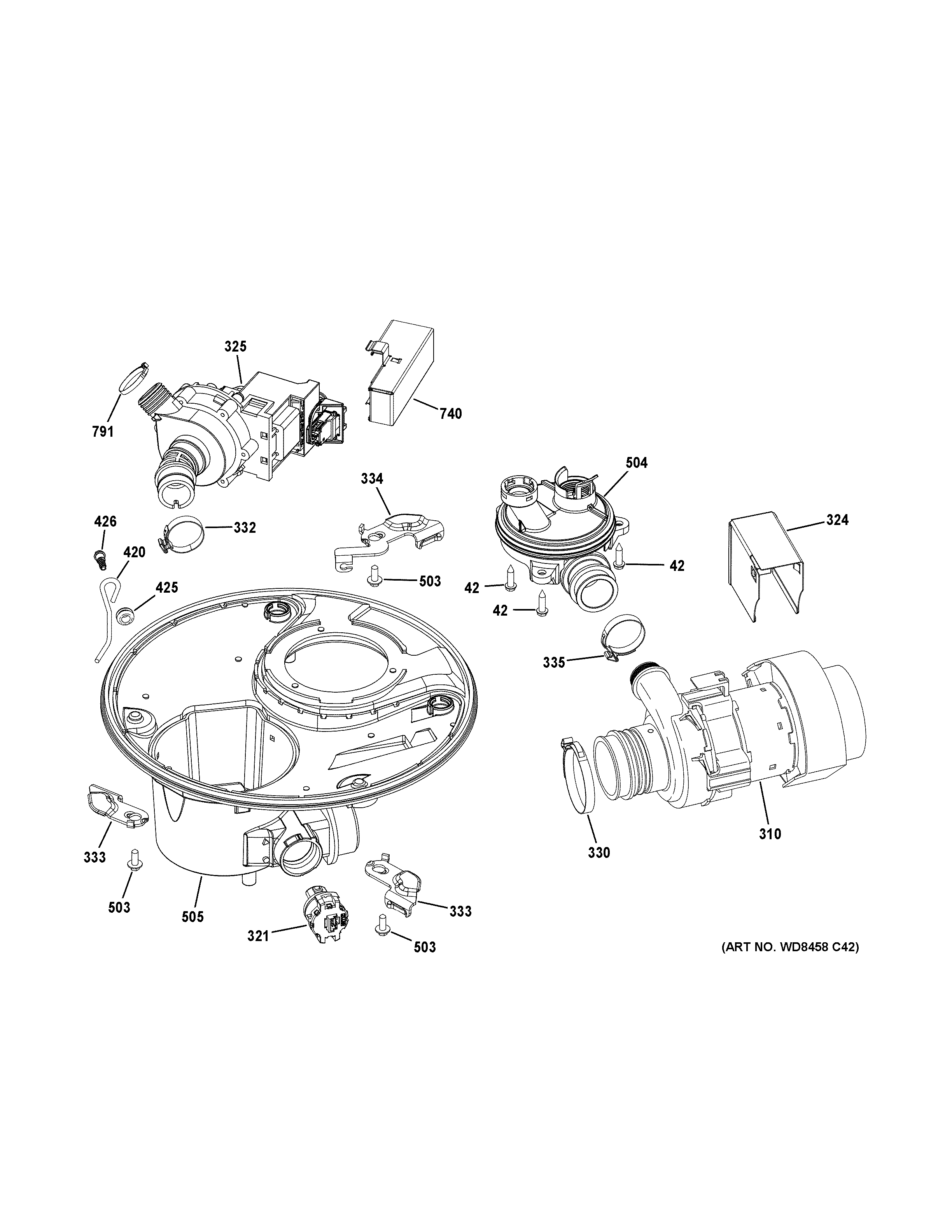 GE GDT580SGF7BB sump & motor mechanism diagram
