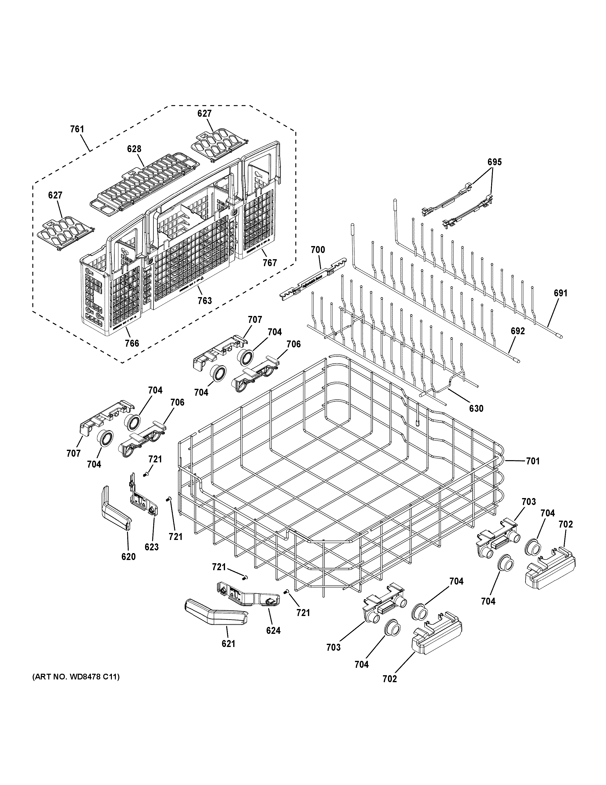 GE GDT680SGH4BB lower rack assembly diagram