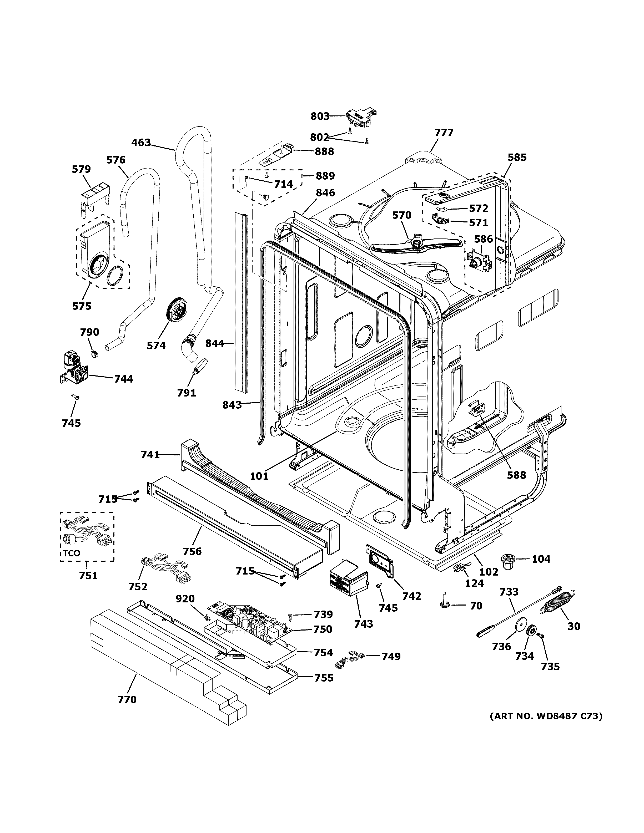 GE GDT580SGF8BB body parts diagram