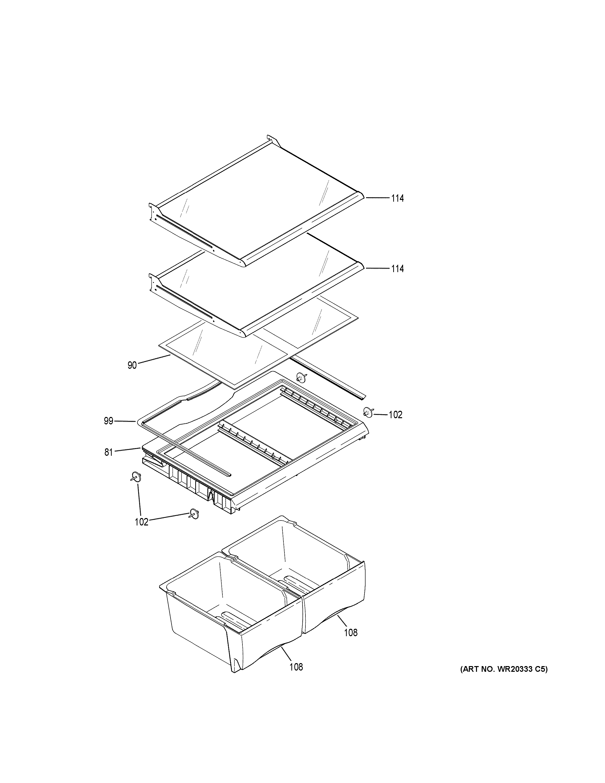 GE ABE20EGHBRBS fresh food shelves diagram