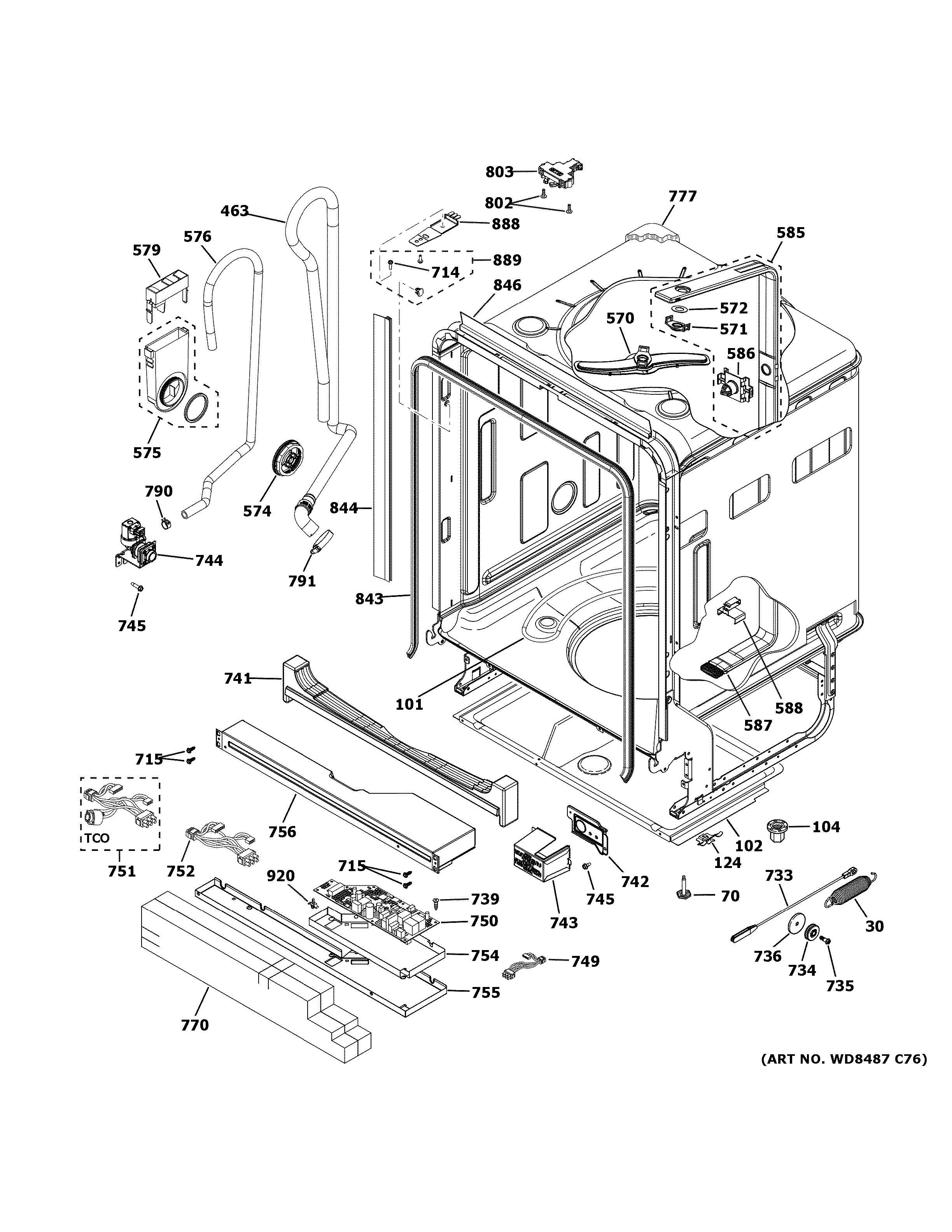 GE DDT575SSF5SS body parts diagram