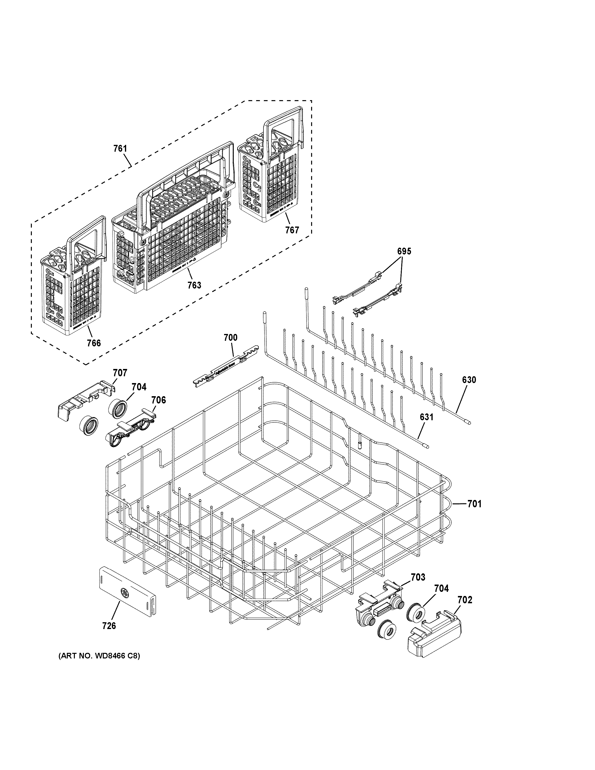 GE GDT655SMJ0ES lower rack assembly diagram