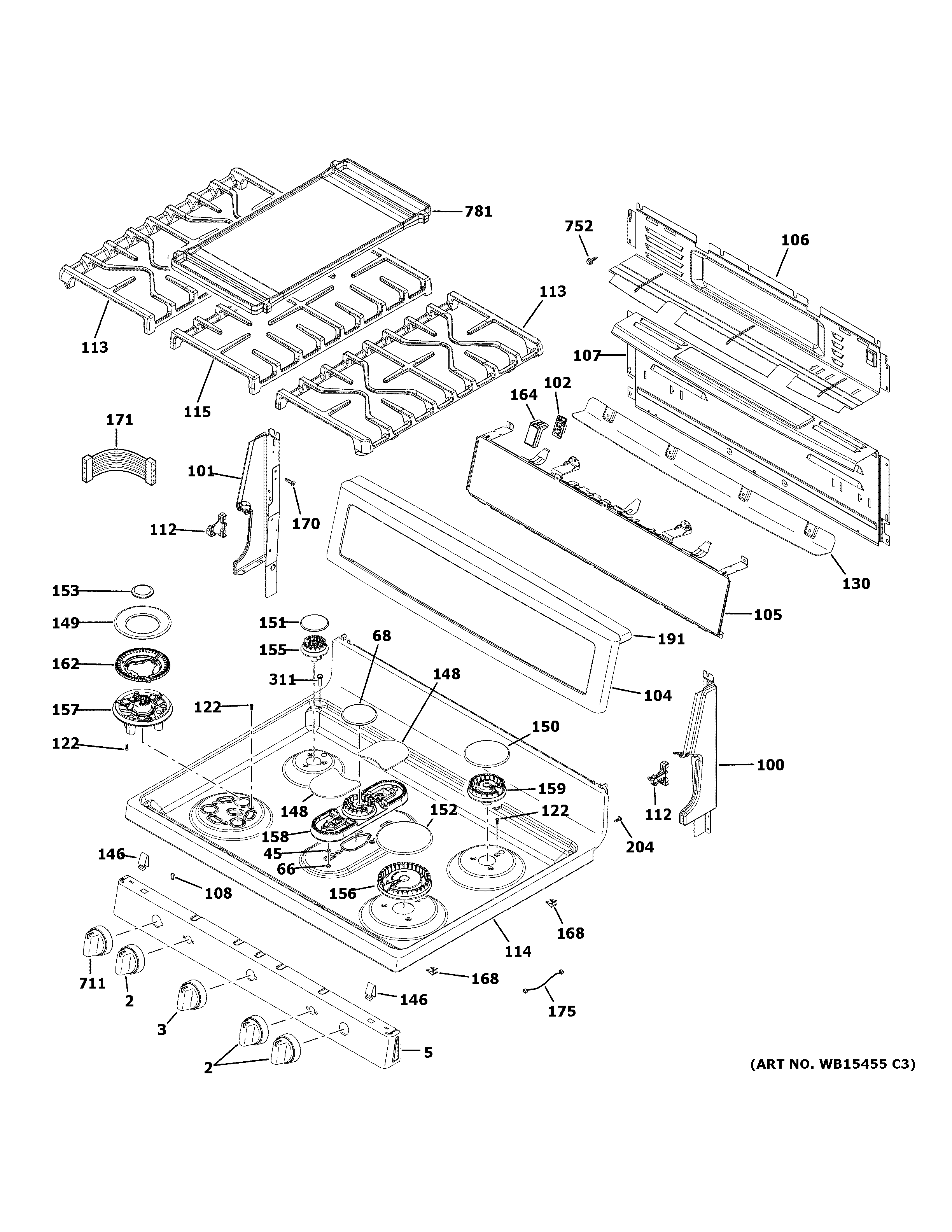 GE PGB940SEJ7SS control panel & cooktop diagram