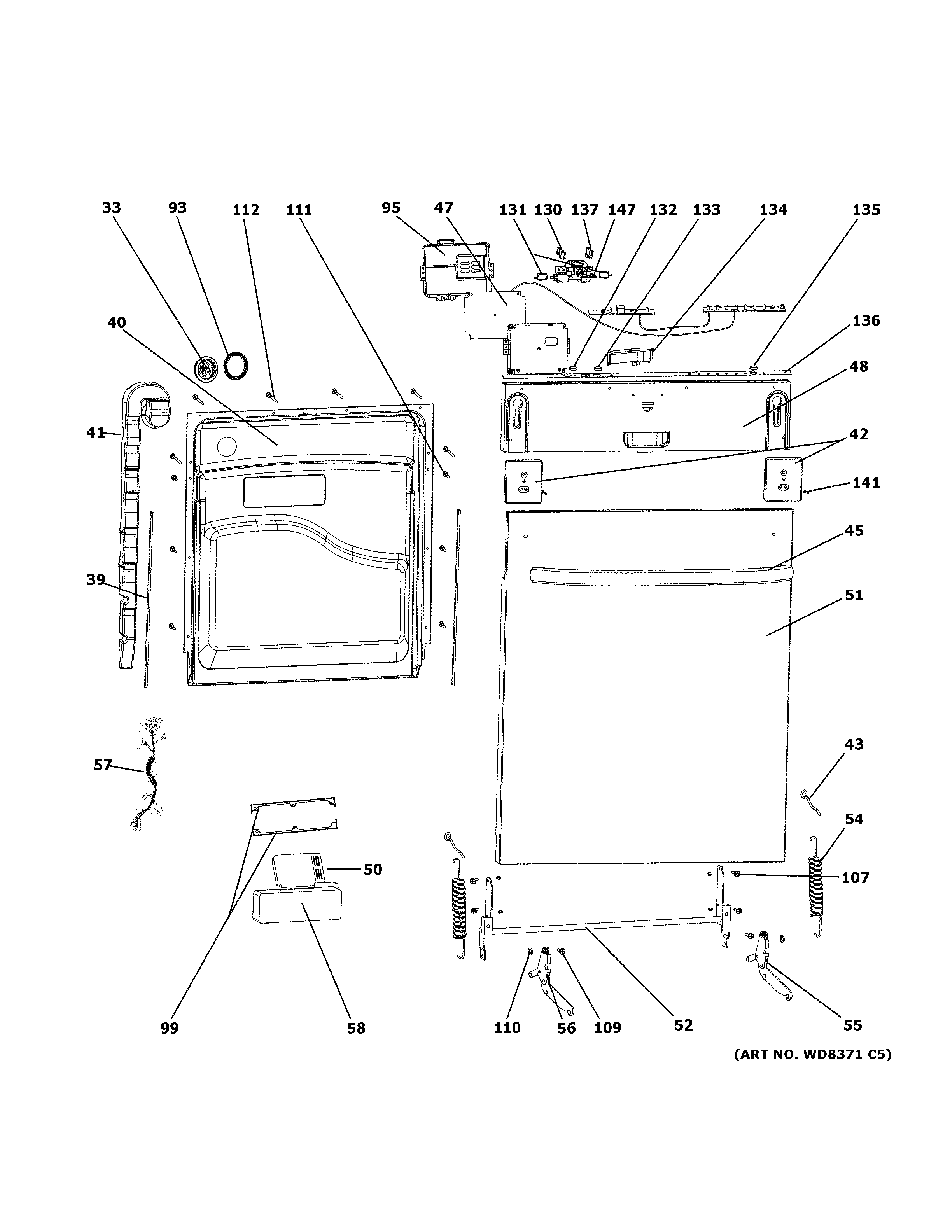 GE GLDT696J00SS escutcheon & door assembly diagram