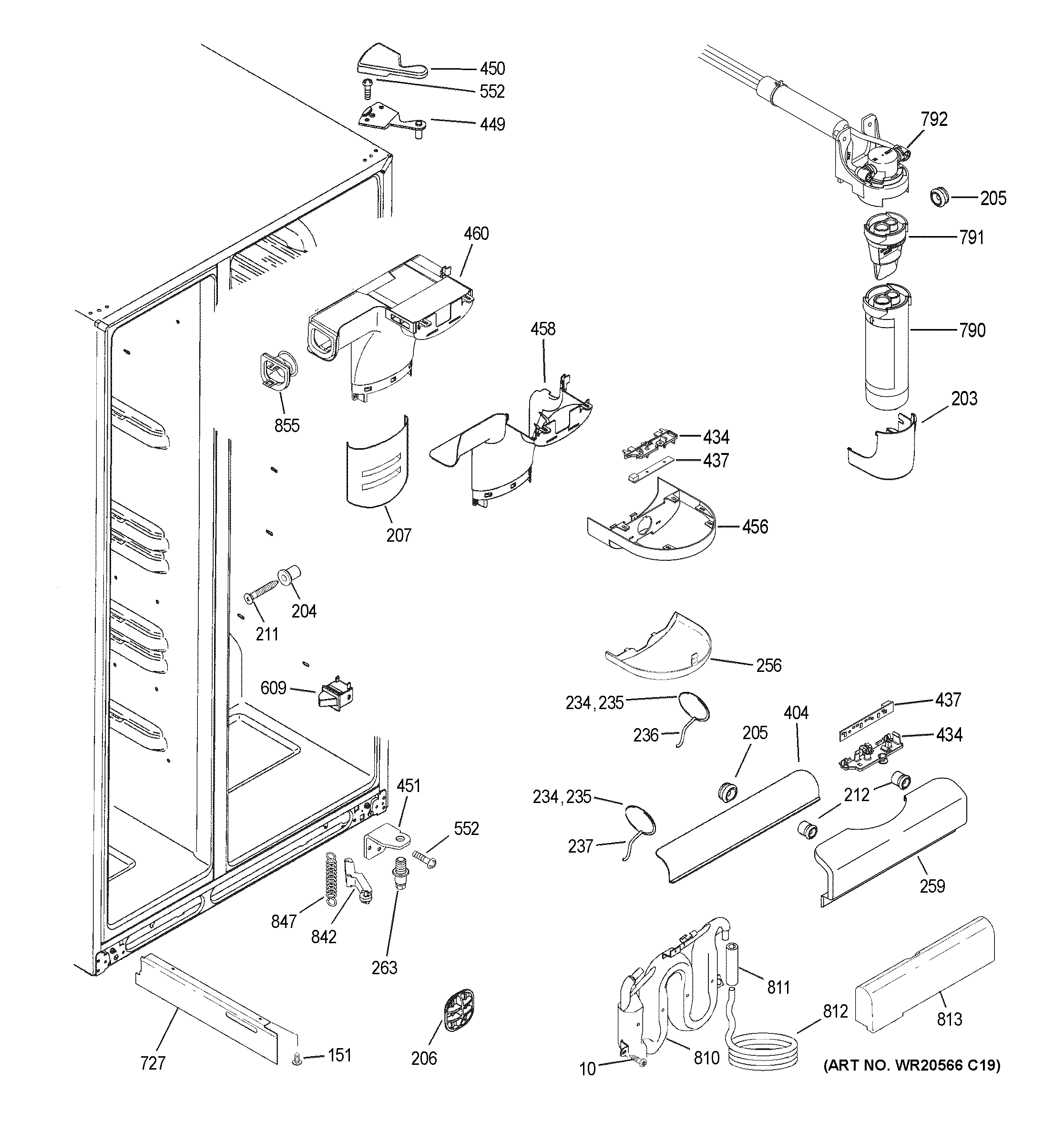 GE XSS25GSHBCSS fresh food section diagram