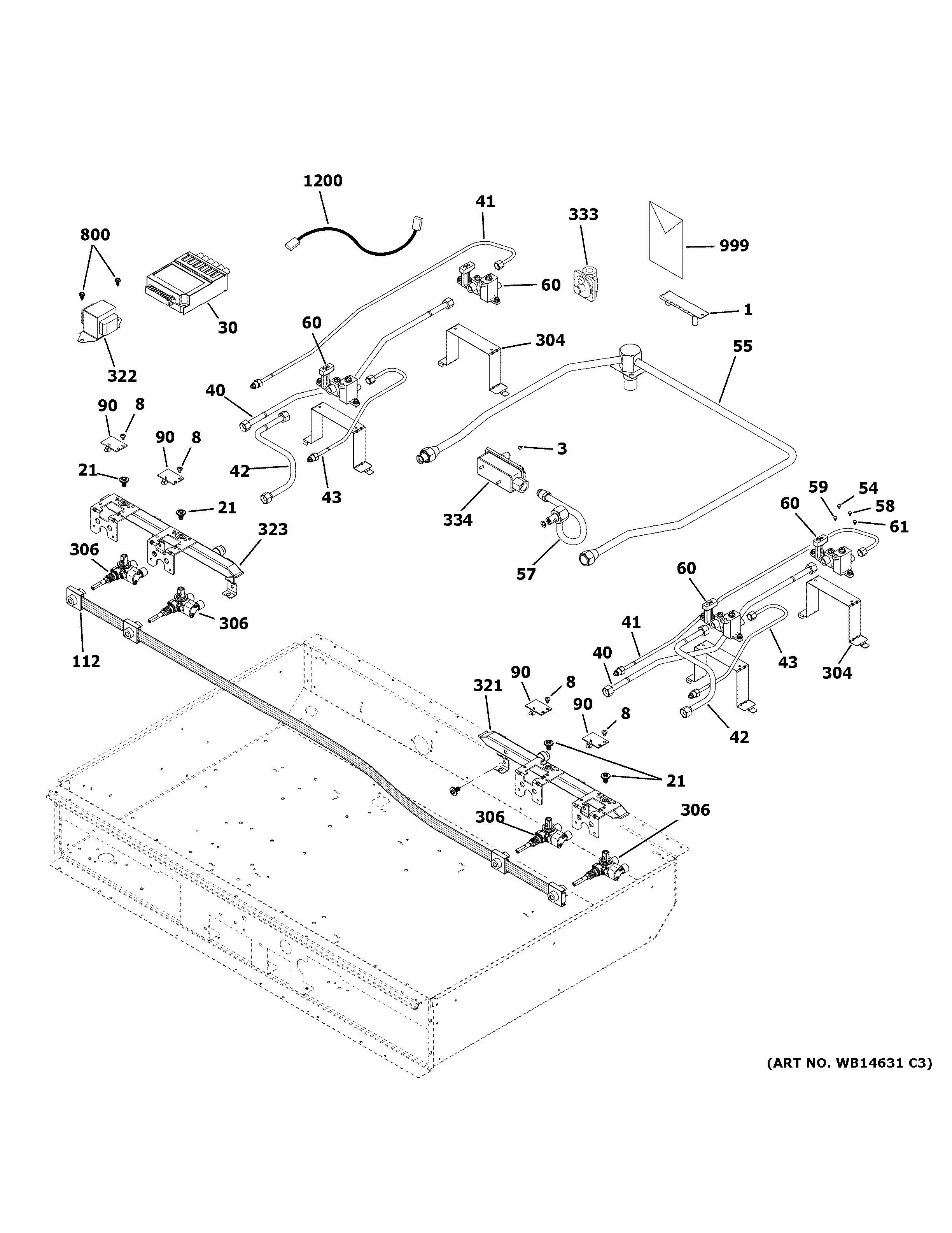 GE ZGU364LDP3SS gas & burner parts diagram