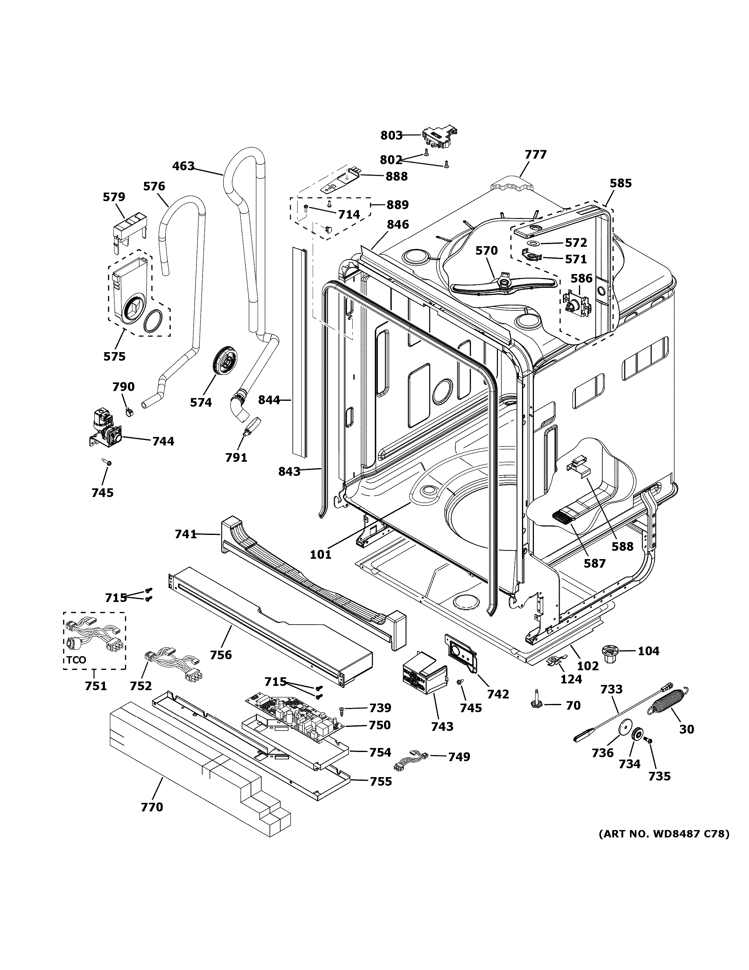 GE DDT575SMF0ES body parts diagram