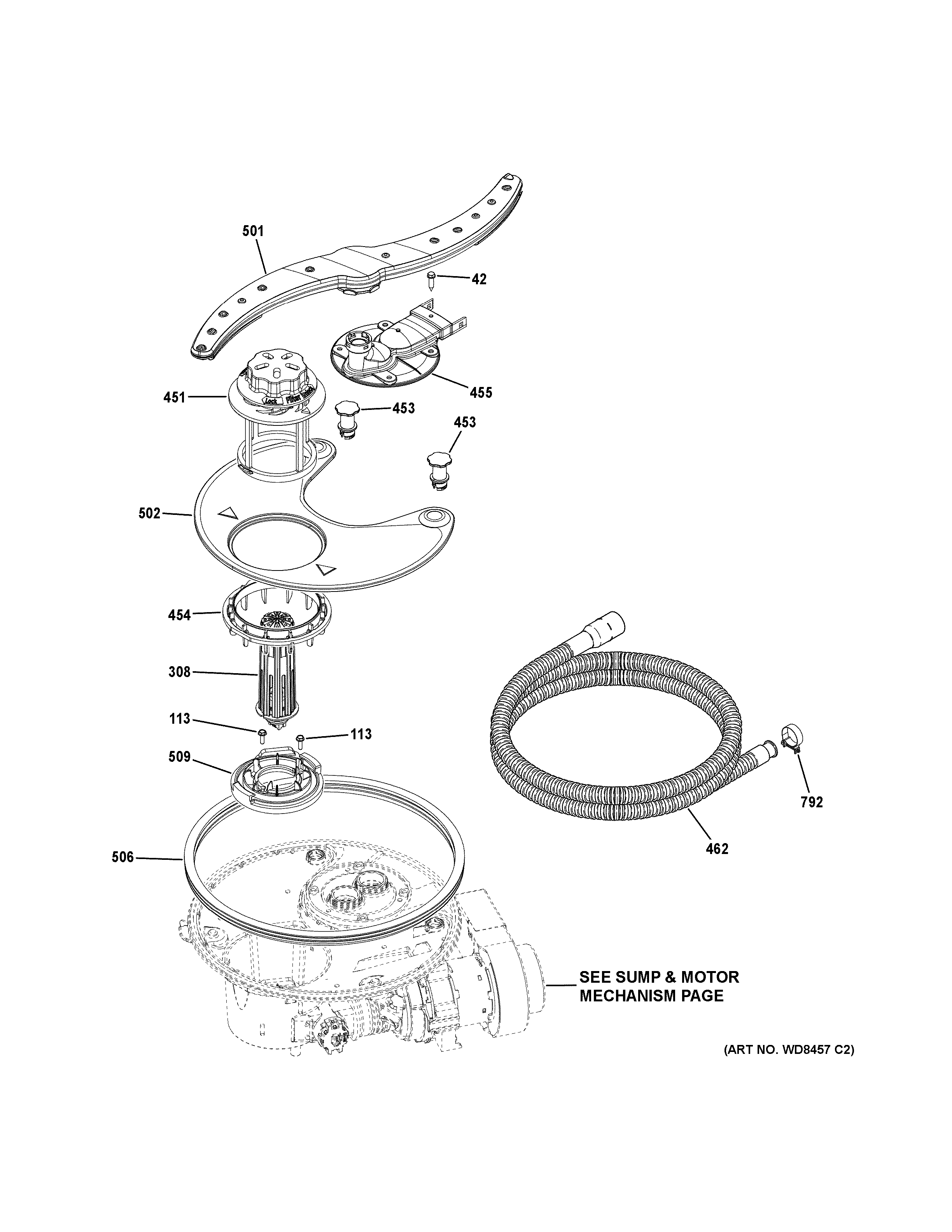 GE GDF570SGF0BB sump & filter assembly diagram