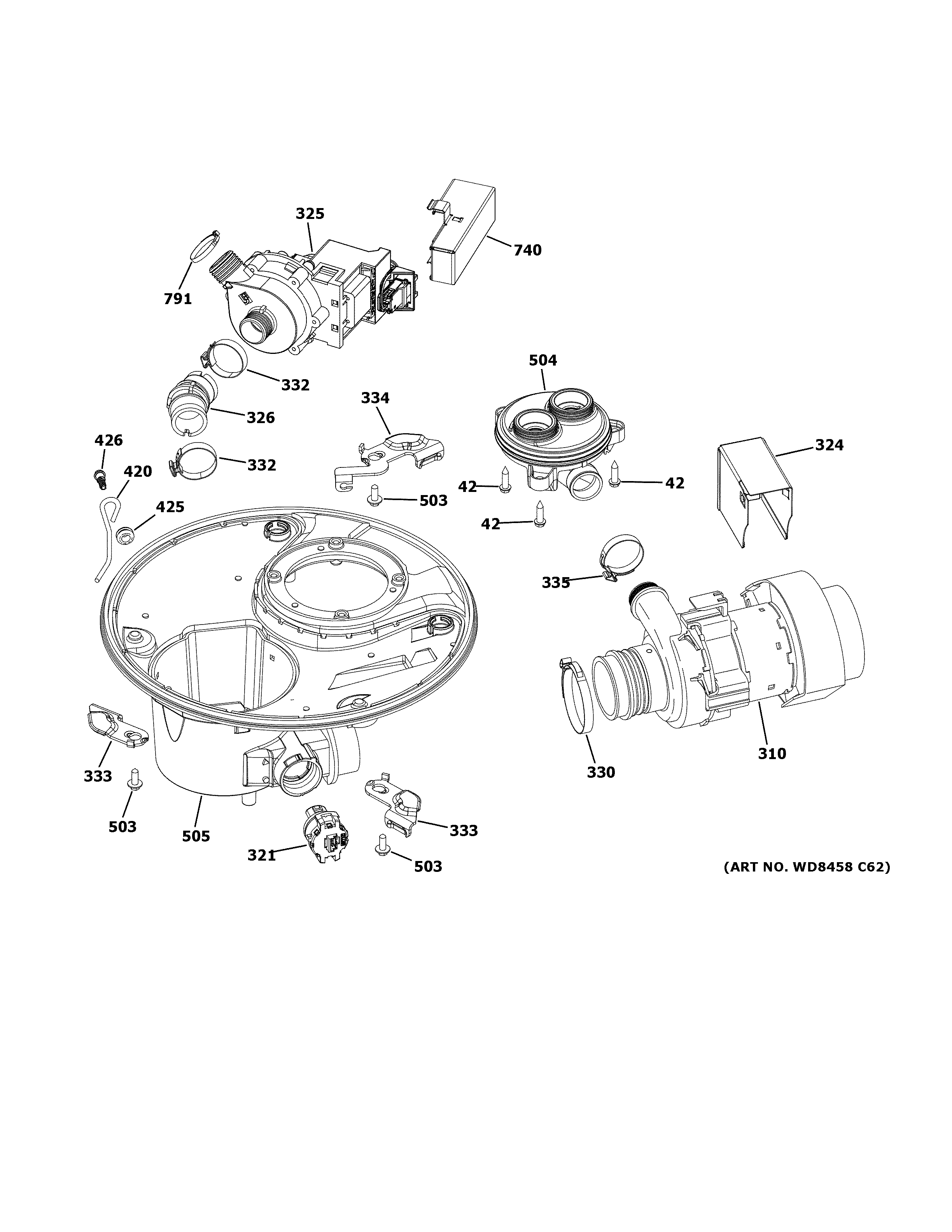 GE GDF570SGF0BB sump & motor mechanism diagram