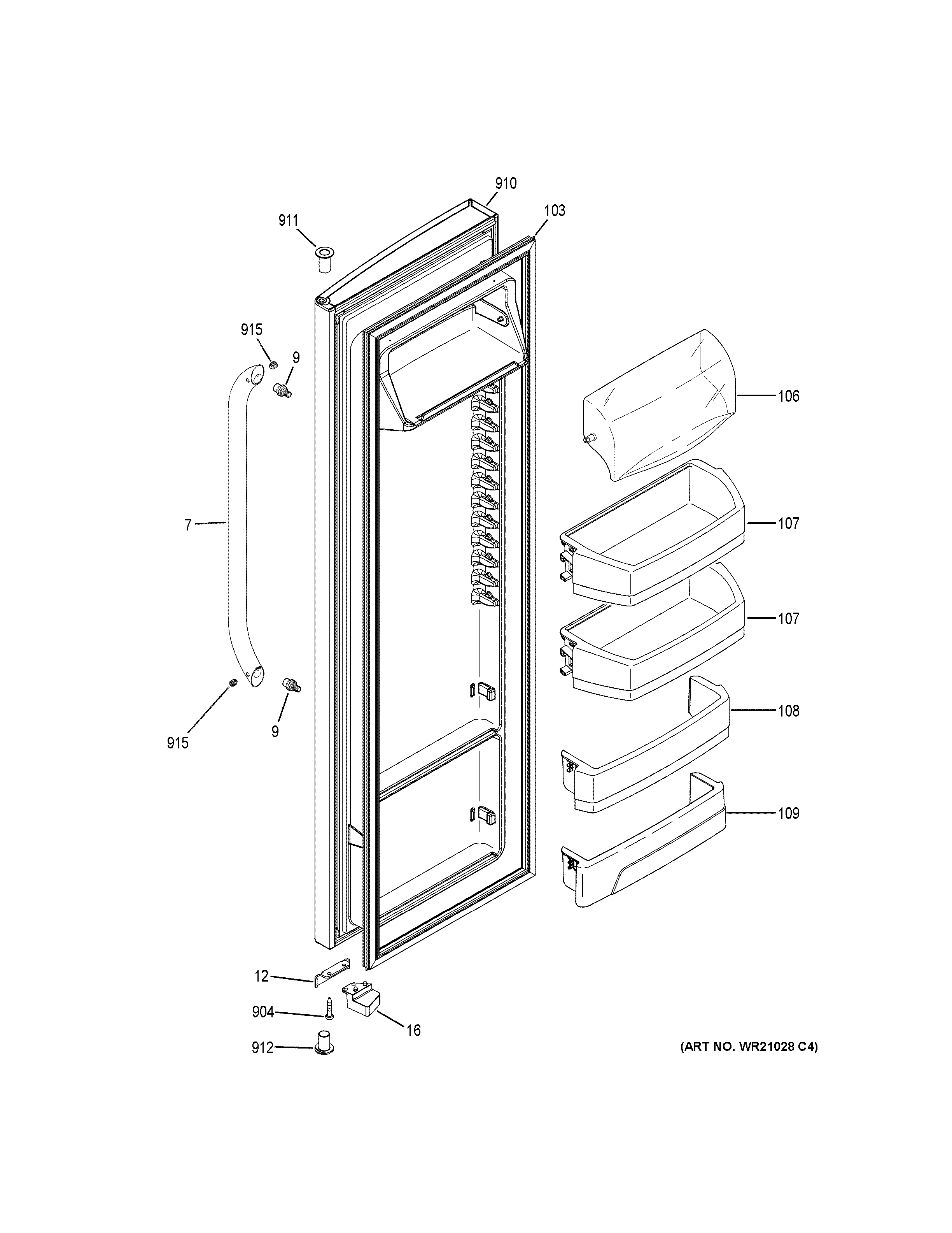 GE GSS25CGHKCWW fresh food door diagram