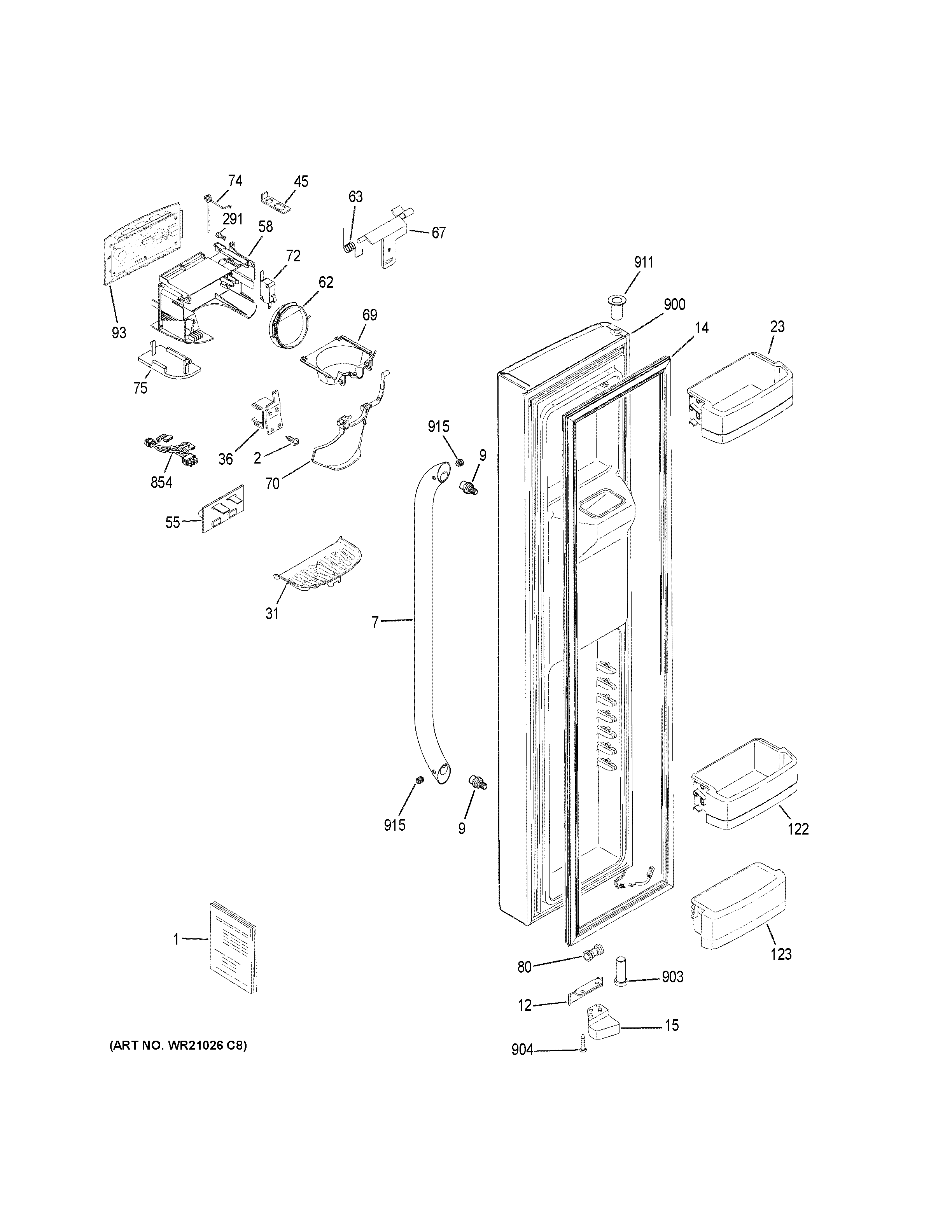 GE GSS25CGHKCBB freezer door diagram