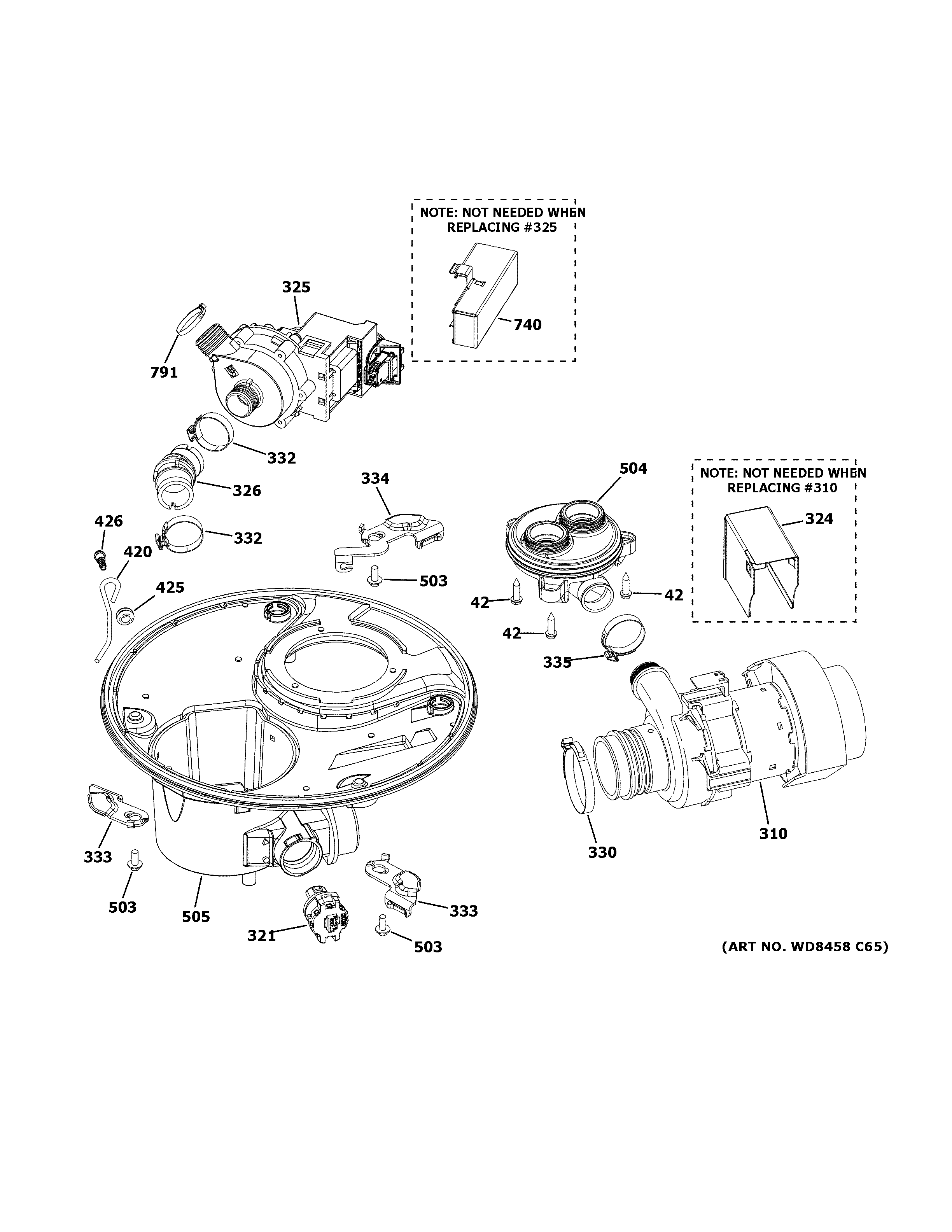 GE GDT530PGD1BB sump & motor mechanism diagram