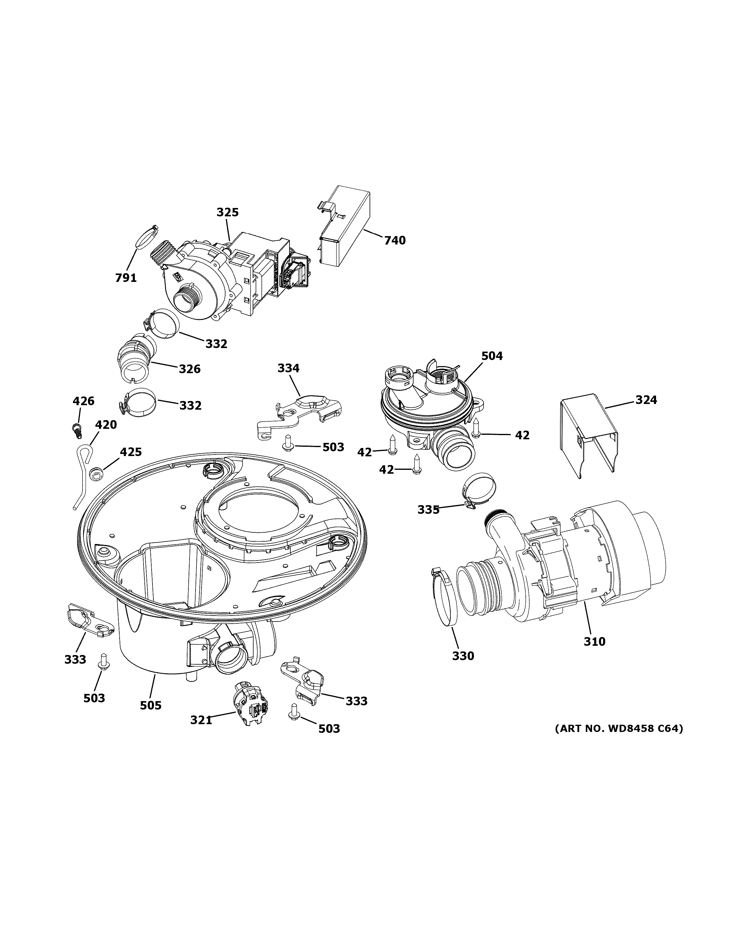GE GDT580SMF2ES sump & motor mechanism diagram