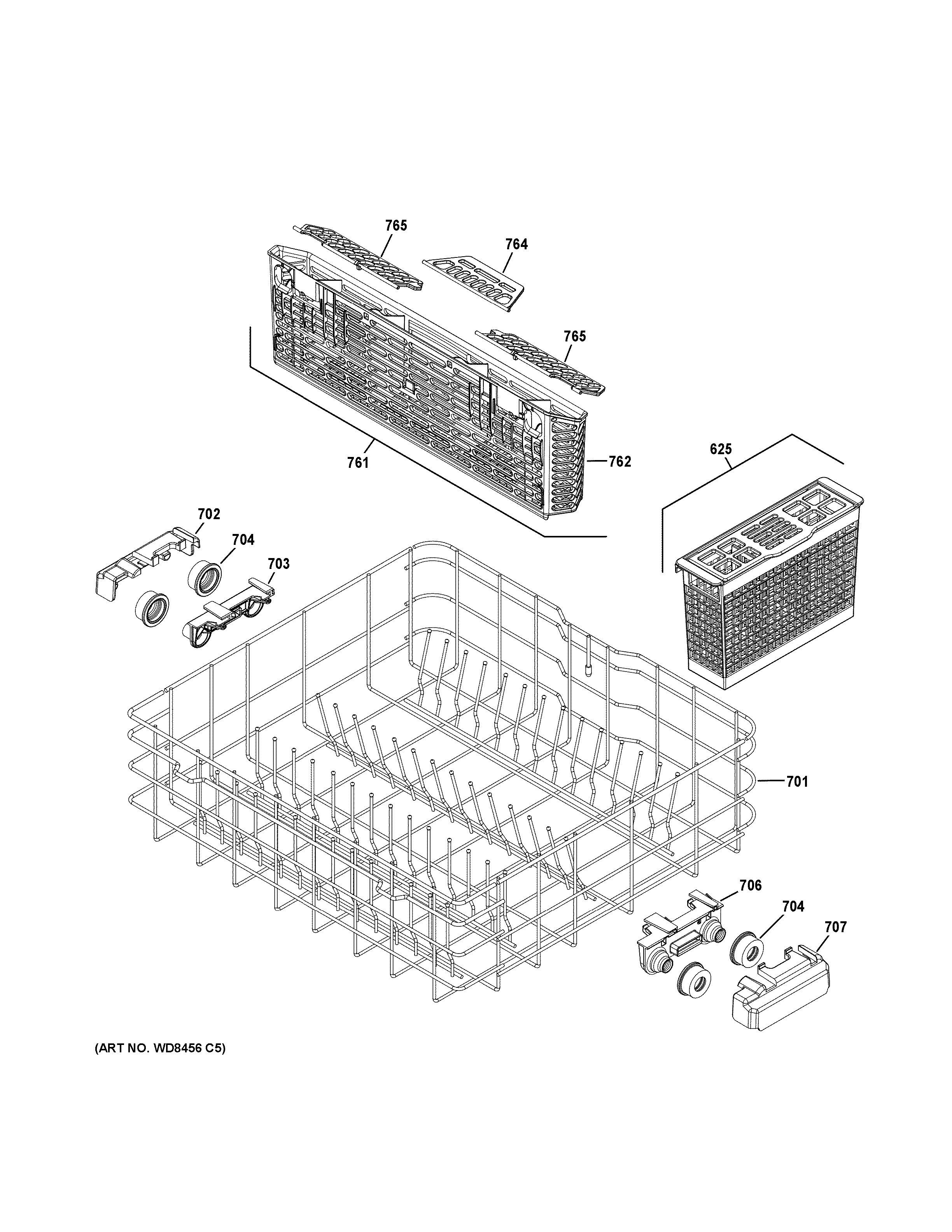 GE GDF520PGD1WW lower rack assembly diagram