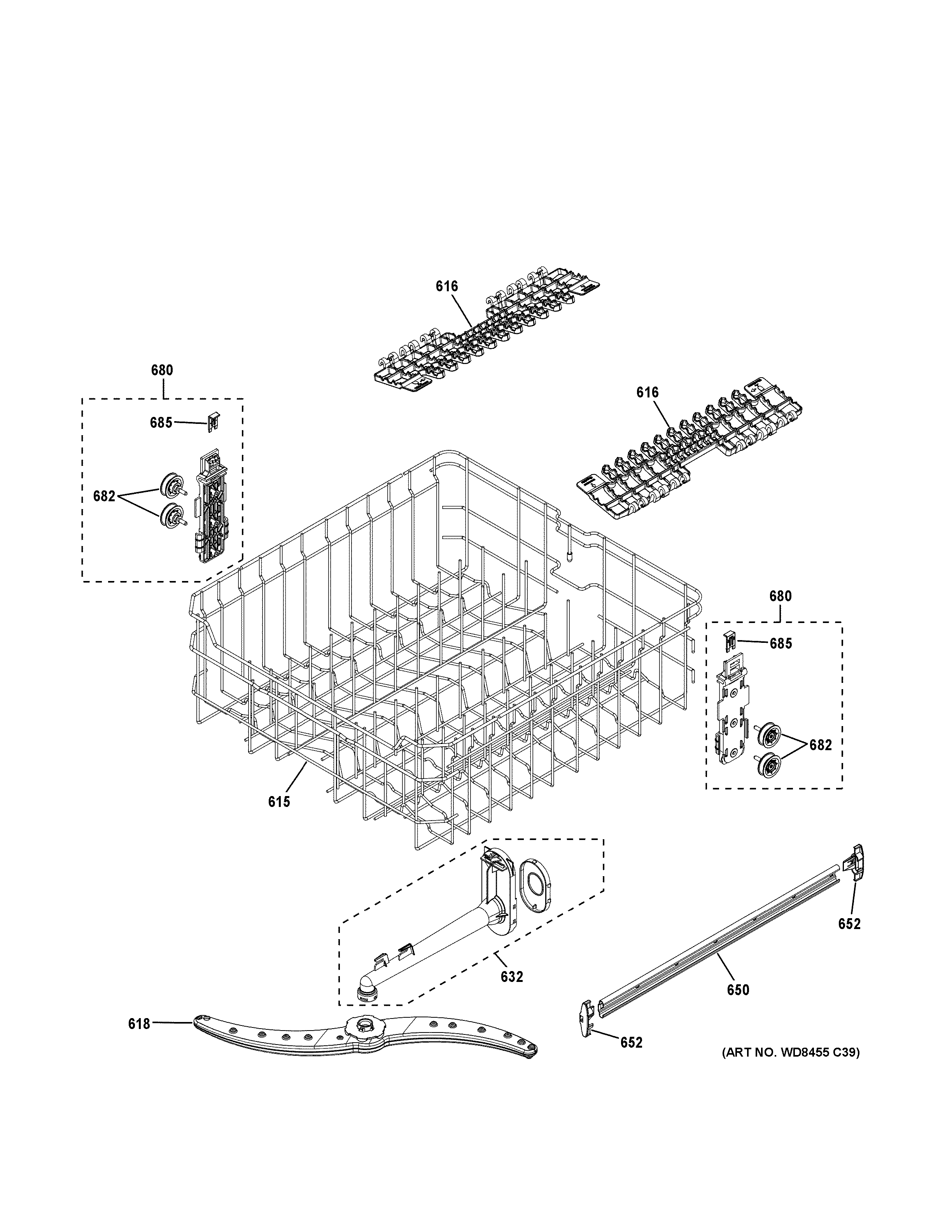 GE GDF540HSD1SS upper rack assembly diagram
