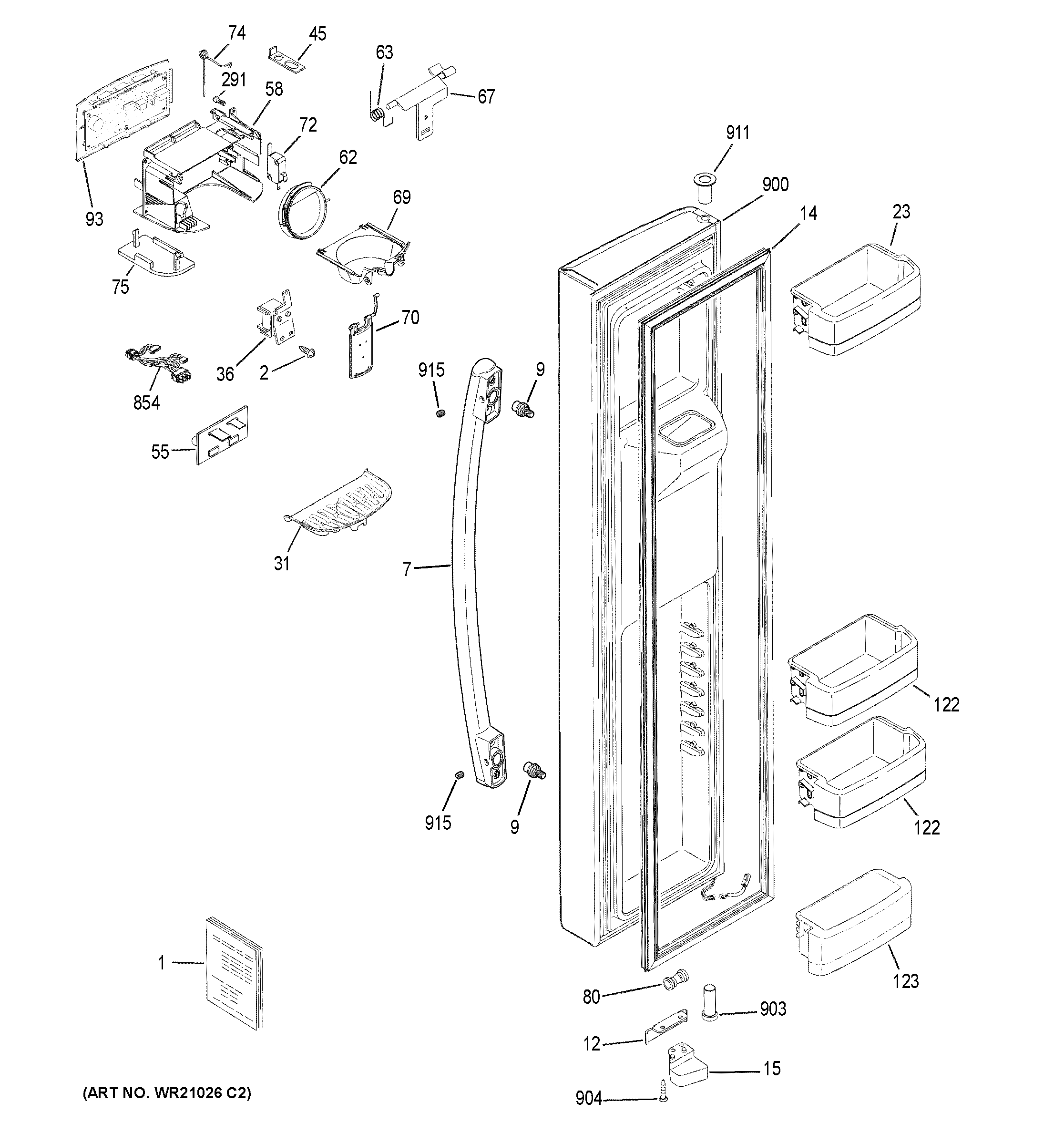 GE GSS25GGHKCWW freezer door diagram