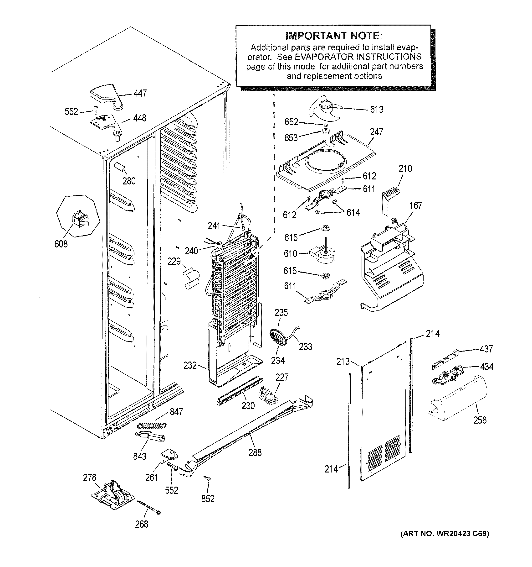 GE GSS25GGHKCWW freezer section diagram