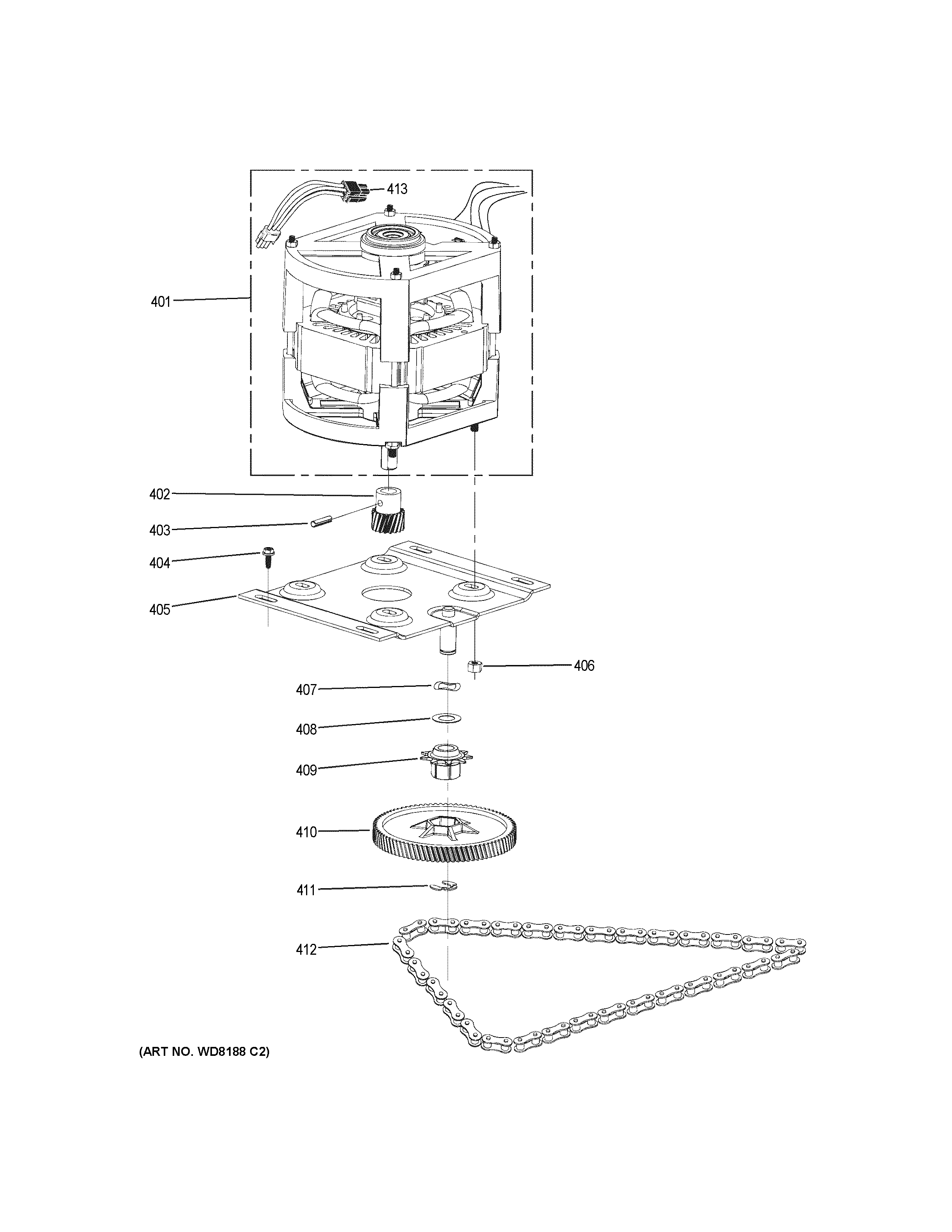 GE GCG1500R0BB motor & drive parts diagram
