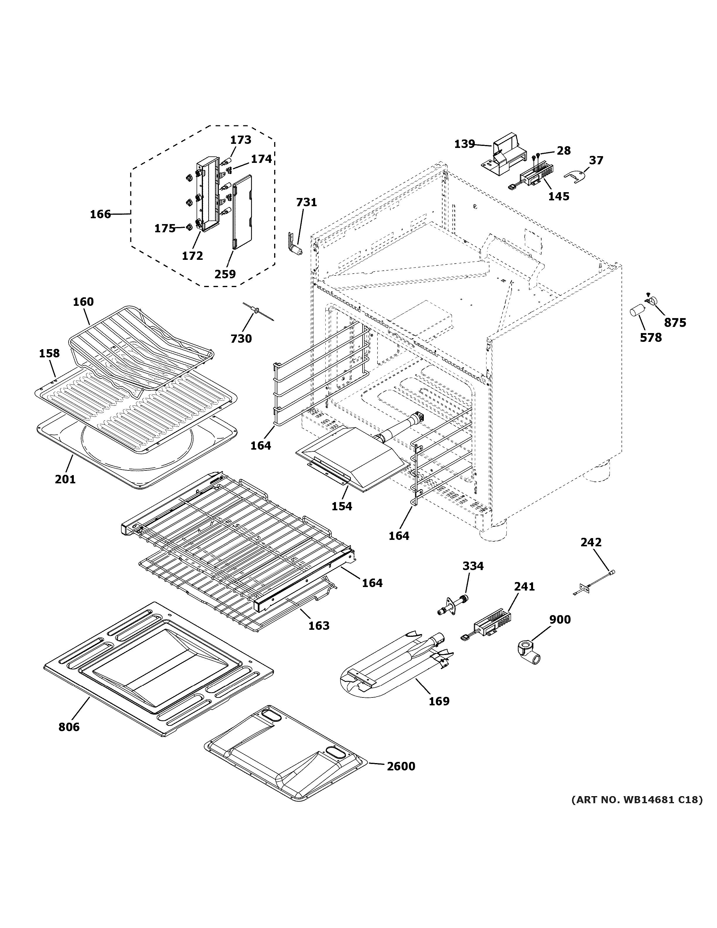 GE ZGP304NR1SS oven cavity parts diagram