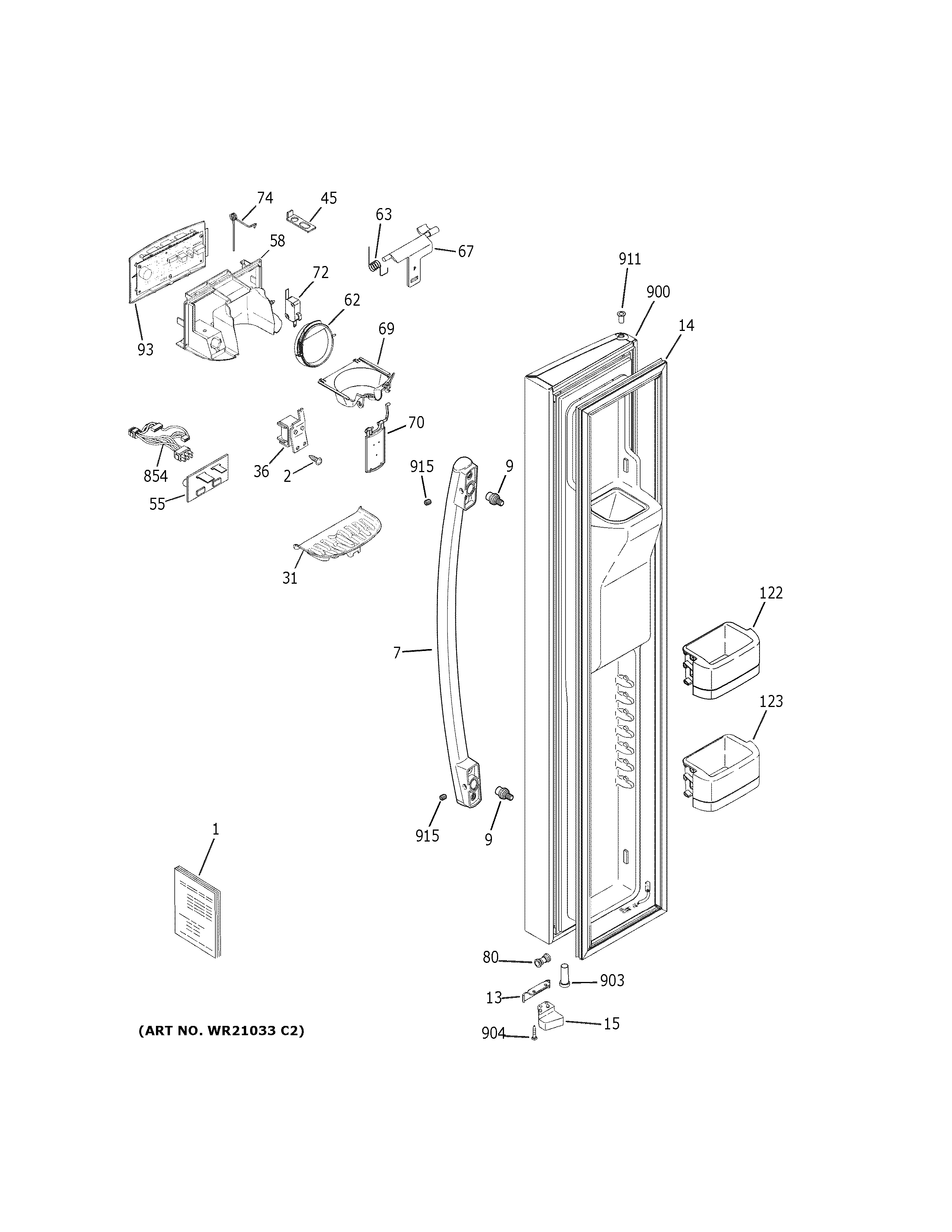 GE PSE25KGHEHWW freezer door diagram